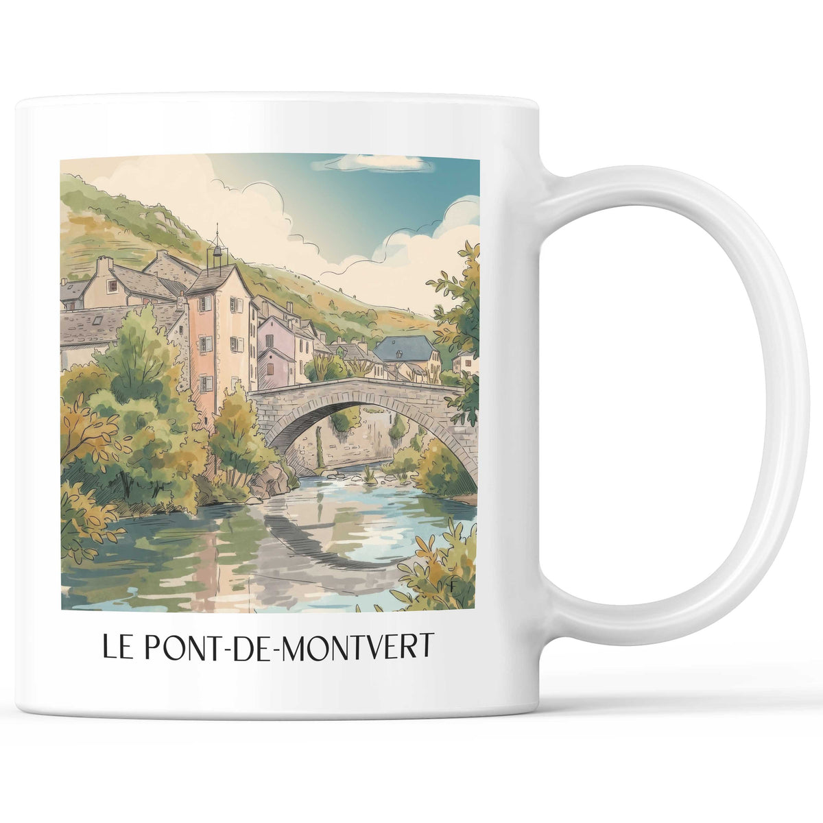 Le Pont-de-Montvert Kaffeebecher - Mont Lozère - Frankreich Becher - Kaffeetasse im Aquarell Stil - favplace