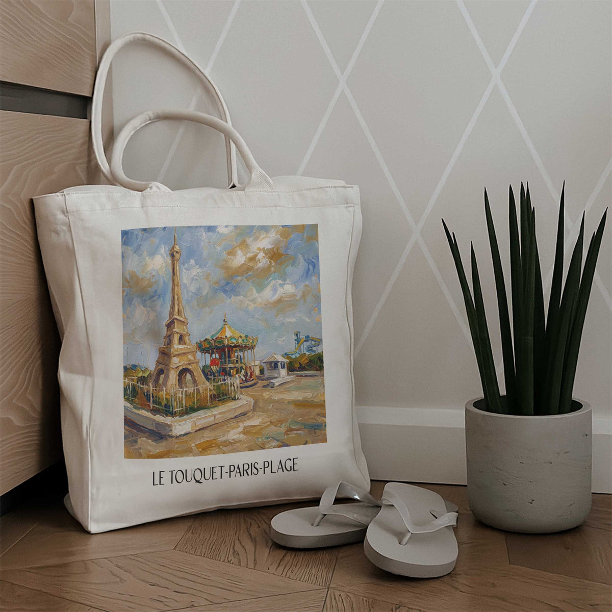le-touquet-paris-plage-côte-d'opale-frankreich-einkaufstasche-oil-painting-oelgemaelde