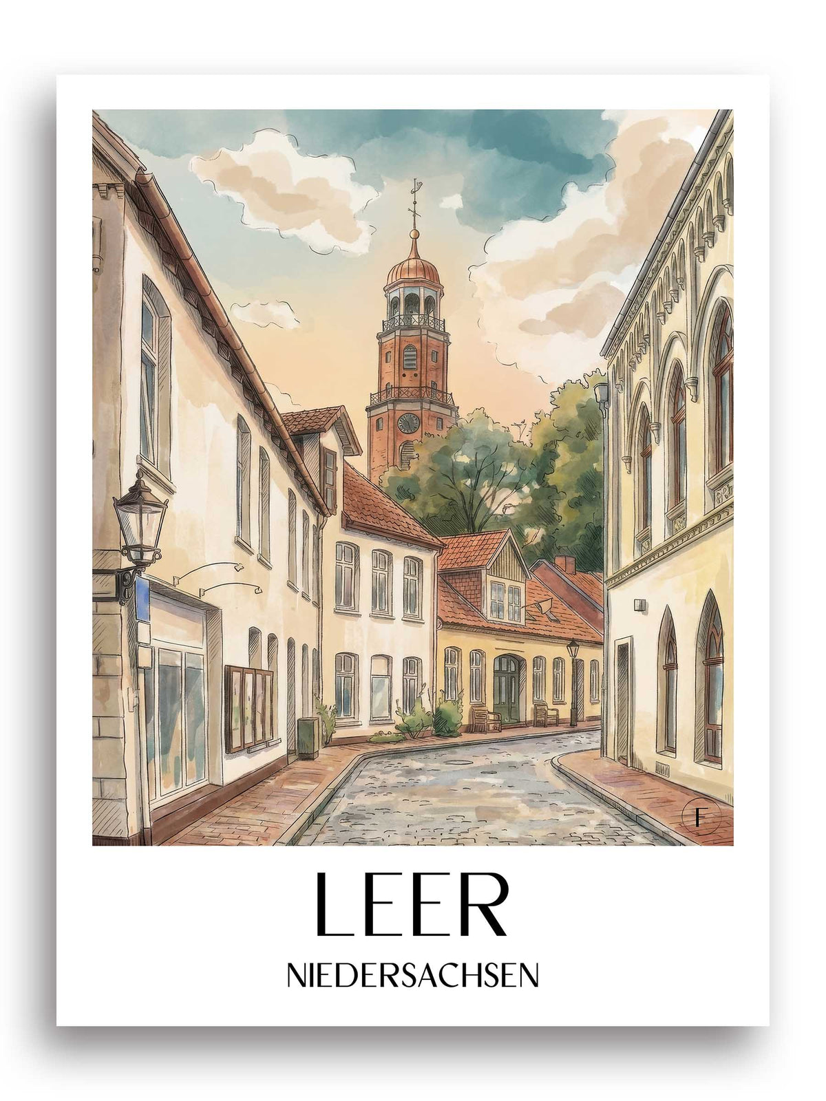 leer-niedersachsen-deutschland-poster-aquarell