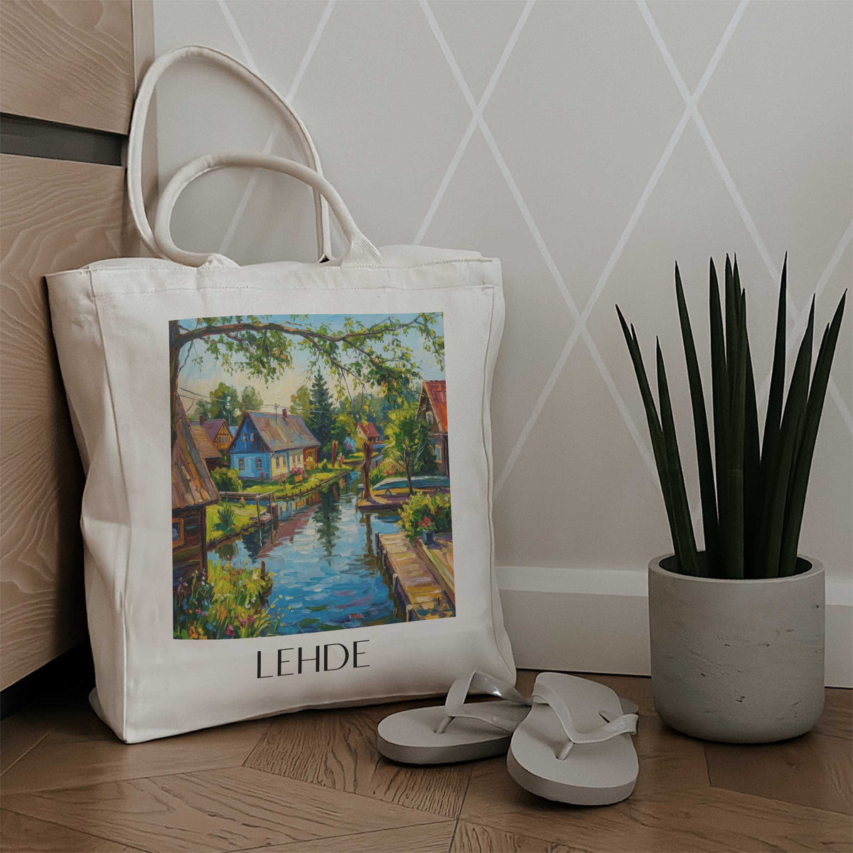 lehde-spreewald-deutschland-einkaufstasche-oil-painting-oelgemaelde