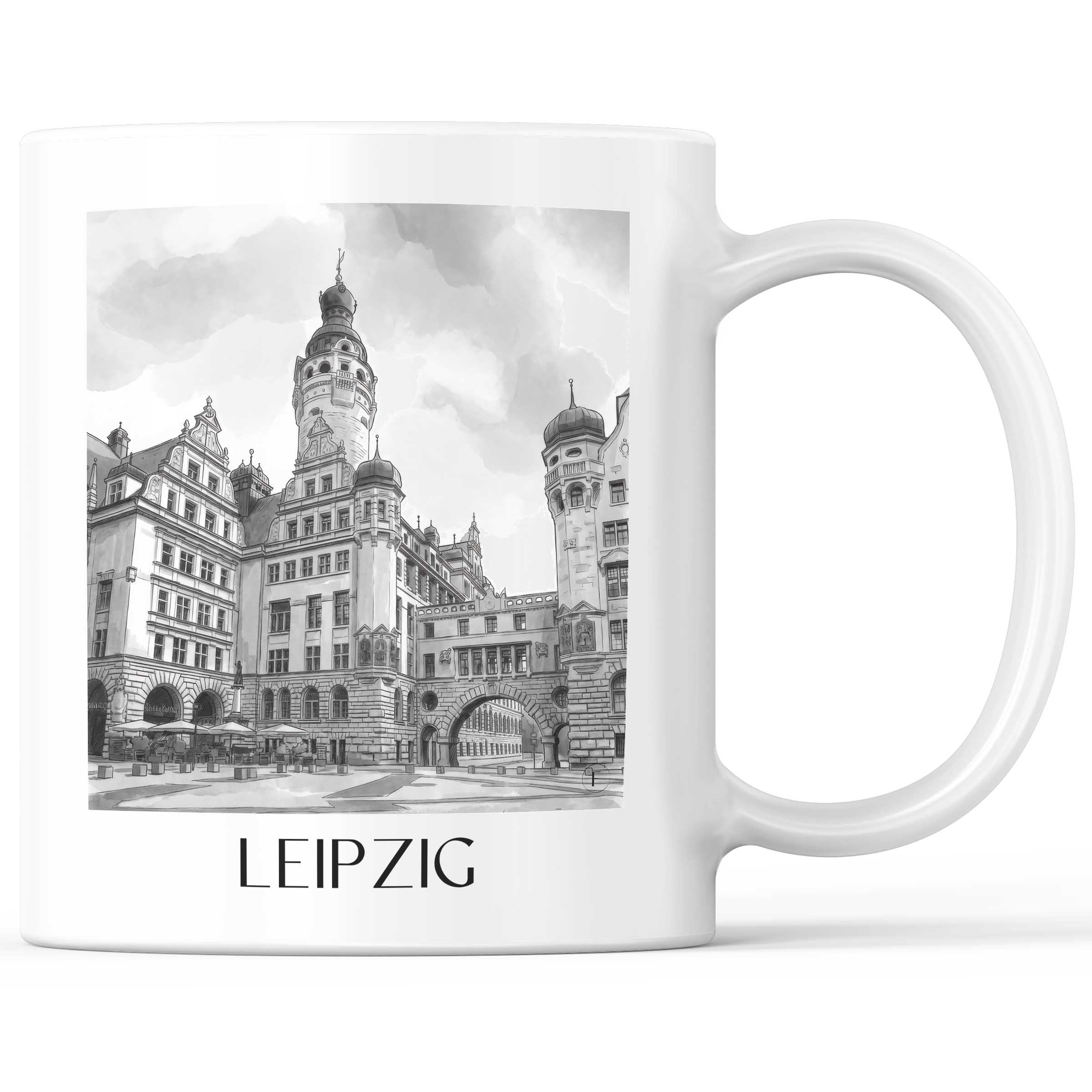 Leipzig - Deutschland Becher - Kaffeetasse im Aquarell Schwarz-Weiß Stil - favplace