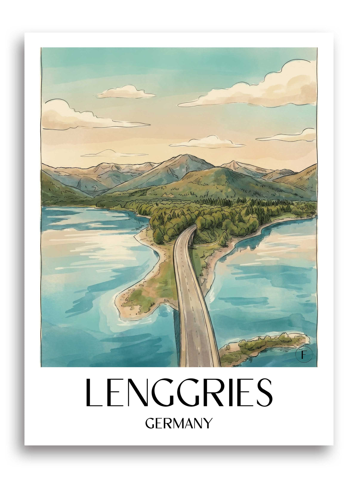 Lenggries Poster - Tölzer Land - Deutschland Kunstdruck - Aquarell von A4 bis A1 - favplace