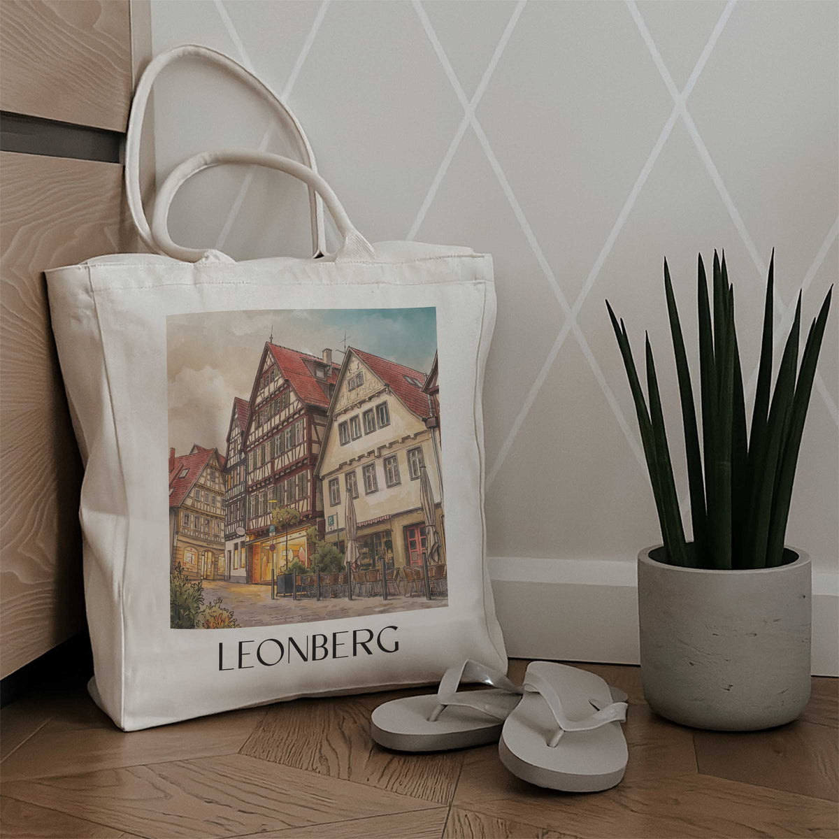 leonberg-heckengäu-deutschland-einkaufstasche-aquarell