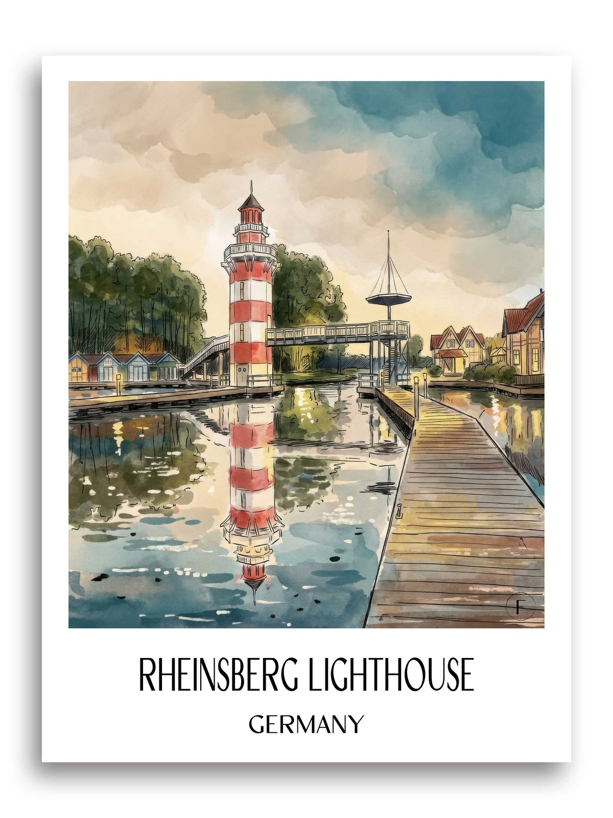Leuchturm Rheinsberg Poster - Brandenburg - Deutschland Kunstdruck - Aquarell von A4 bis A1 - favplace