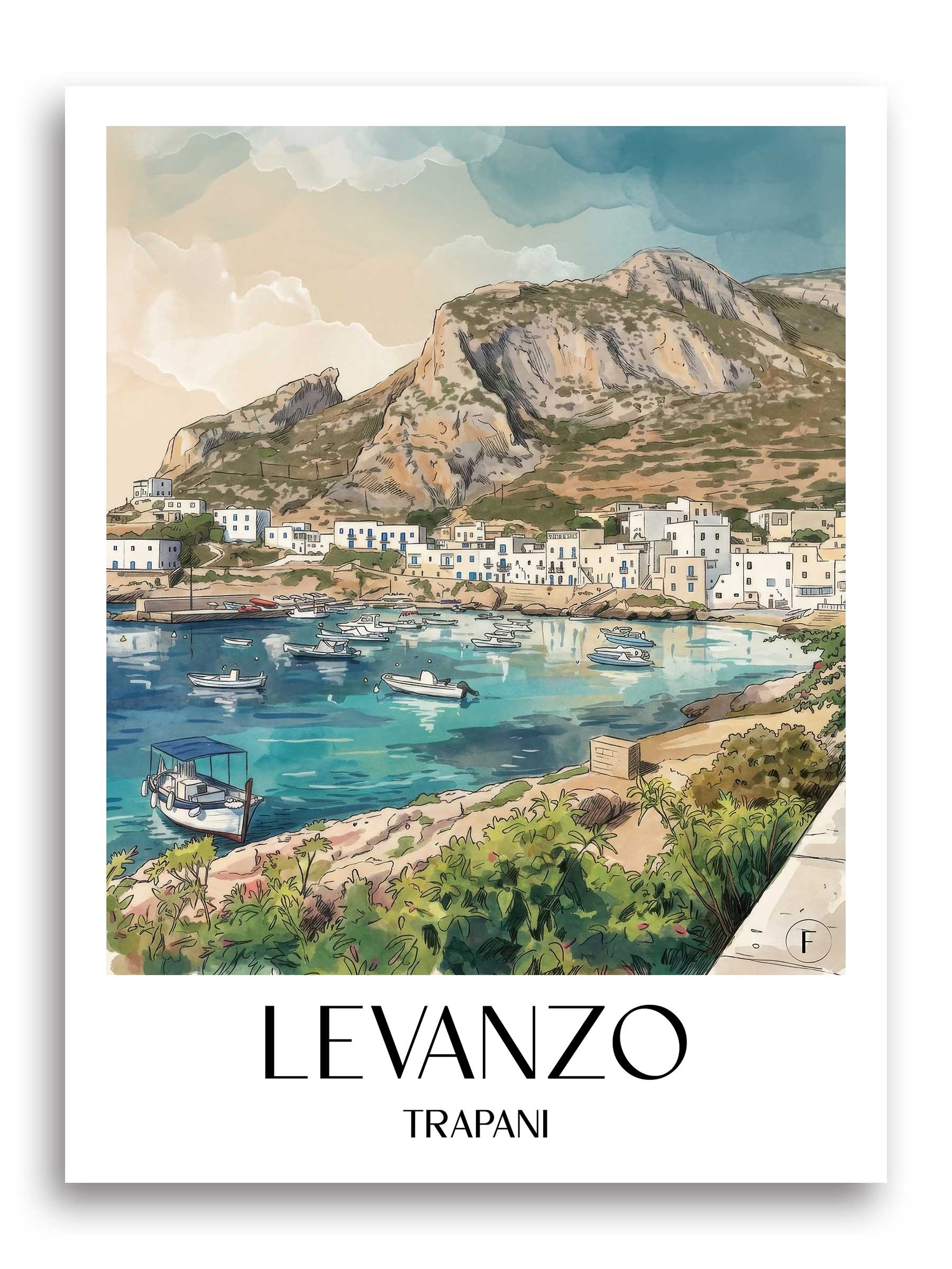 Levanzo Poster - Trapani - Italien Kunstdruck - Aquarell von A4 bis A1 - favplace