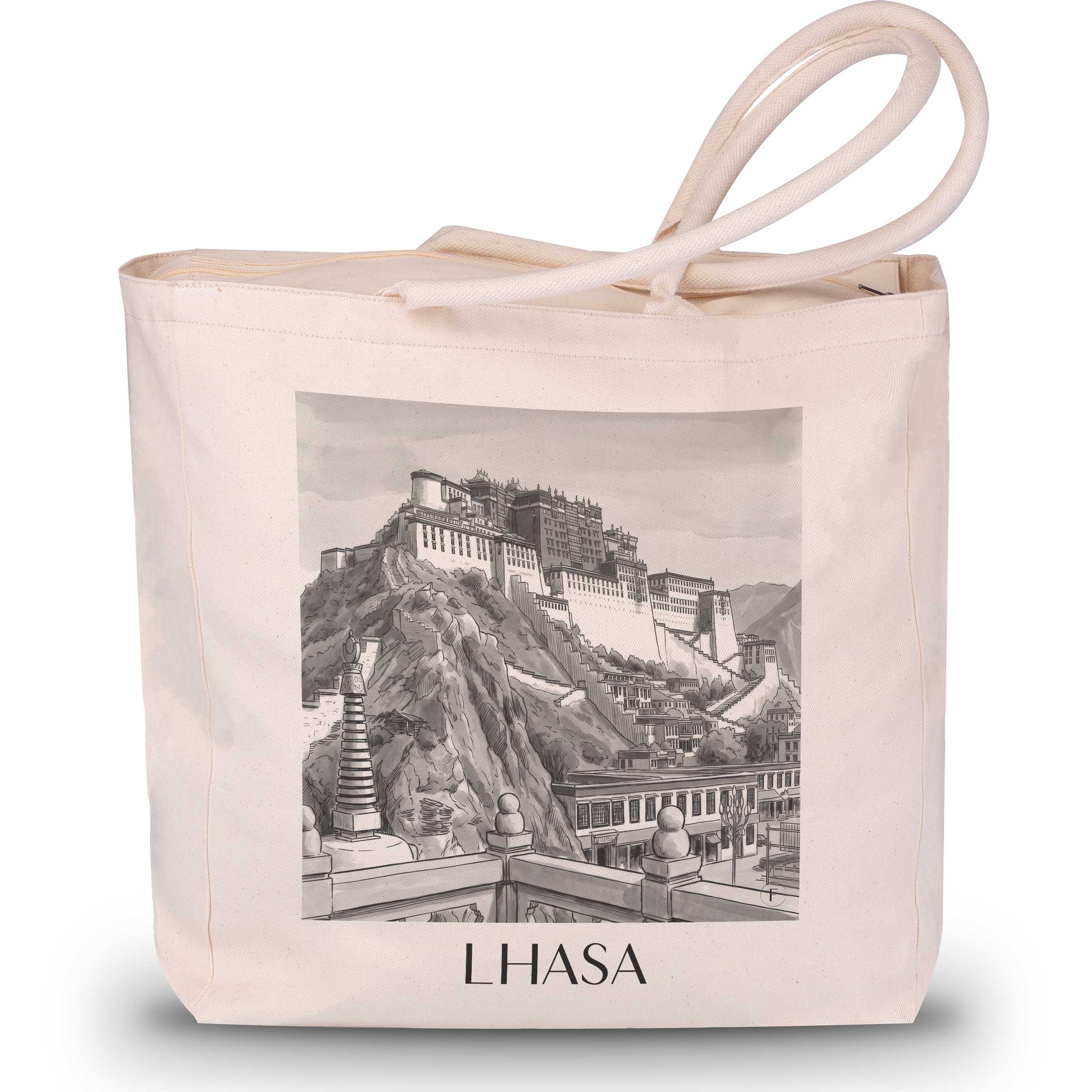 Lhasa - China Tote Bag - Einkaufstasche im Aquarell Schwarz-Weiß Stil - favplace
