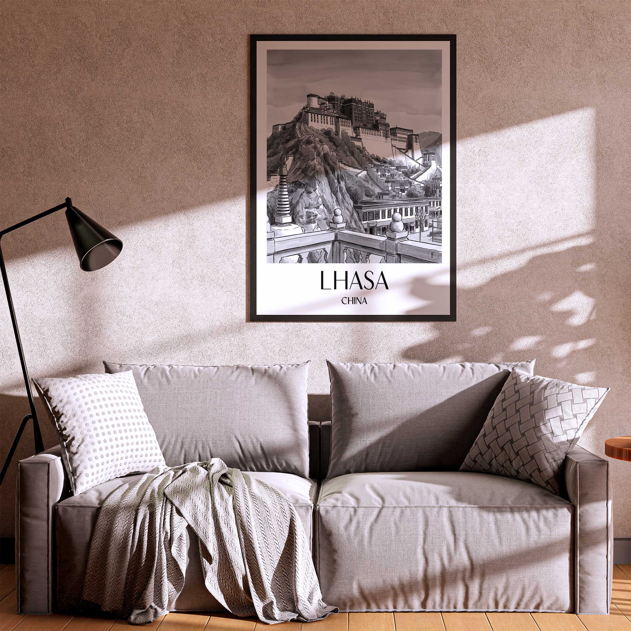 lhasa-china-poster-aquarell-schwarz-weiss