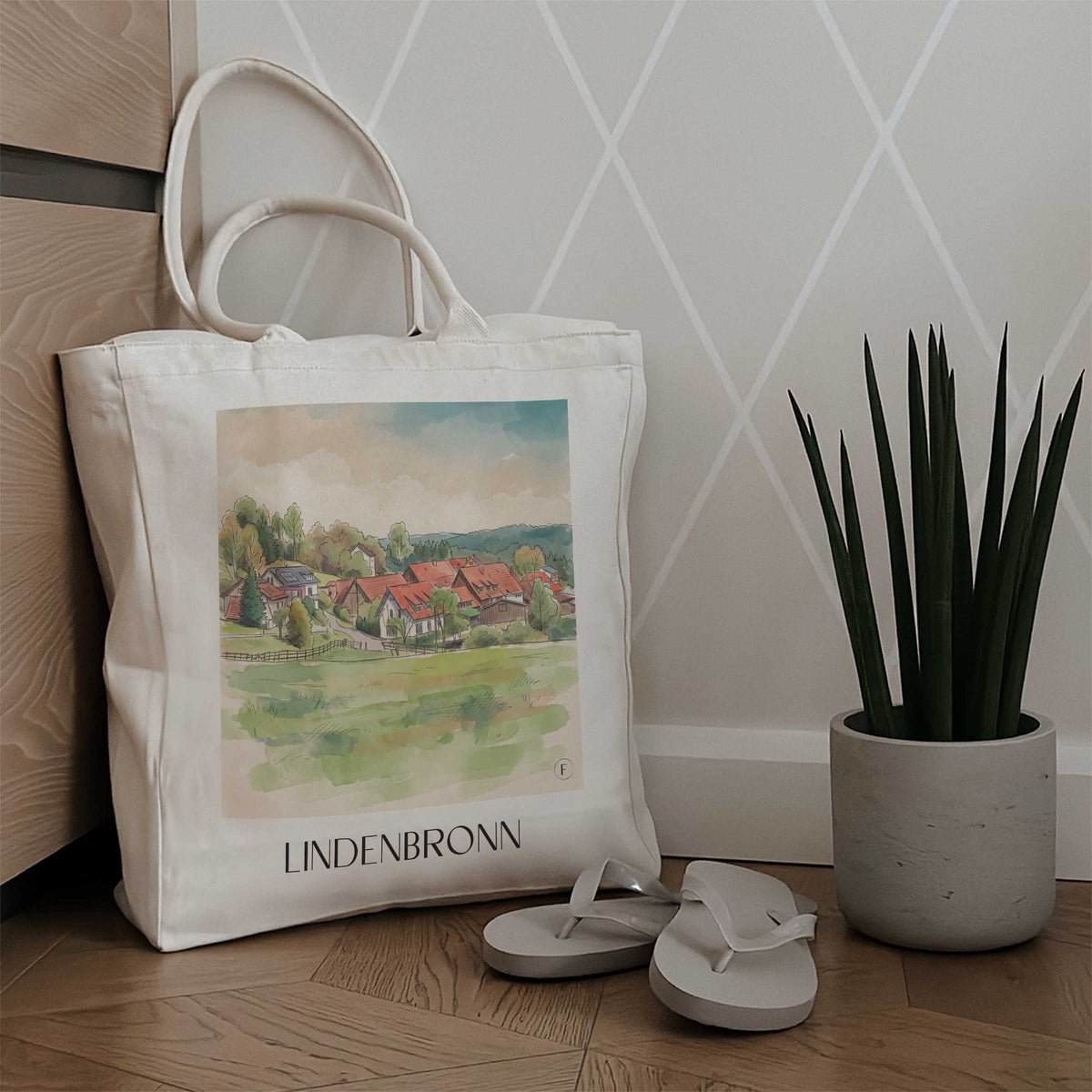 lindenbronn-schwäbische-alb-deutschland-einkaufstasche-aquarell