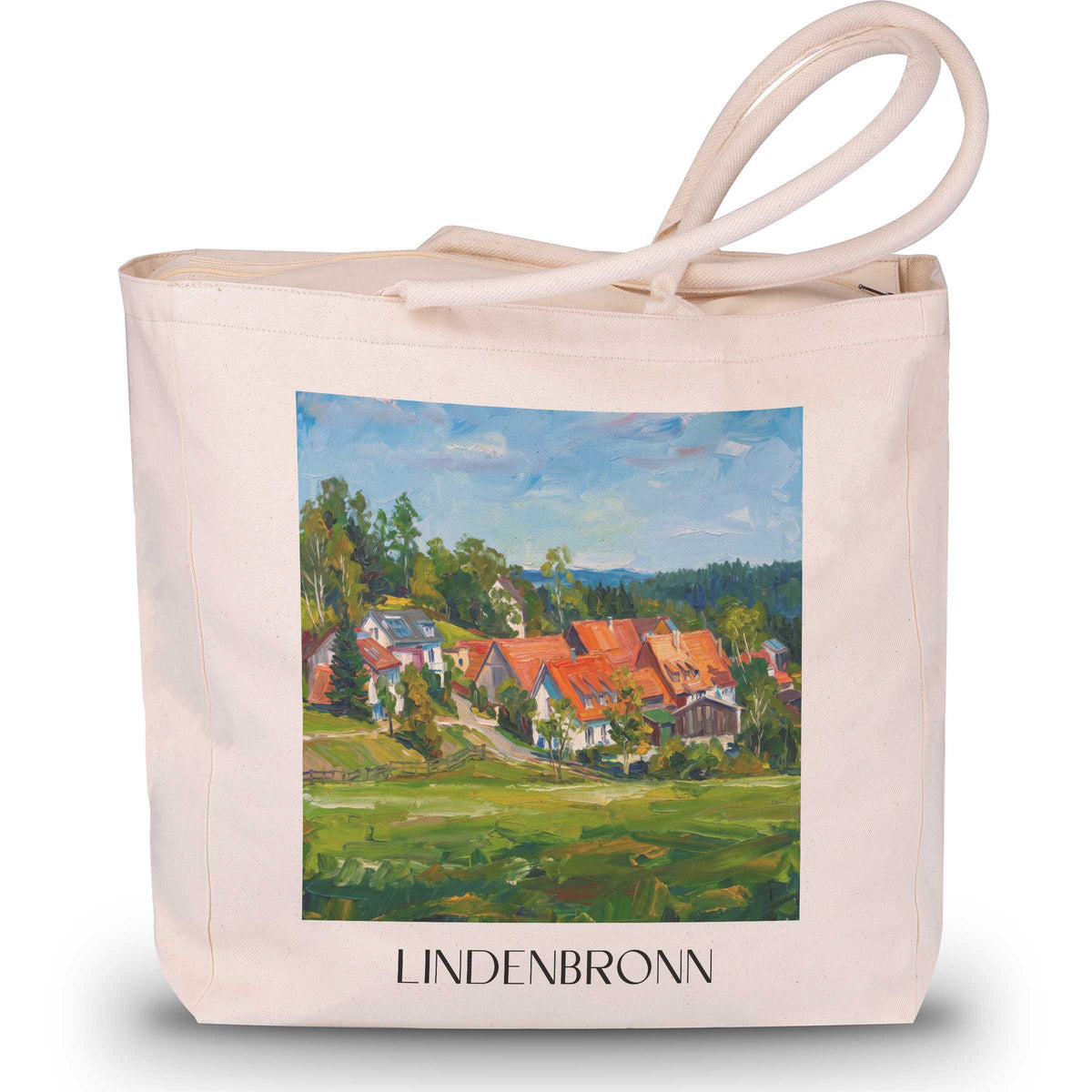 Lindenbronn Shopping Tasche - Schwäbische Alb - Deutschland Tote Bag - Einkaufstasche im Ölgemälde Stil - favplace