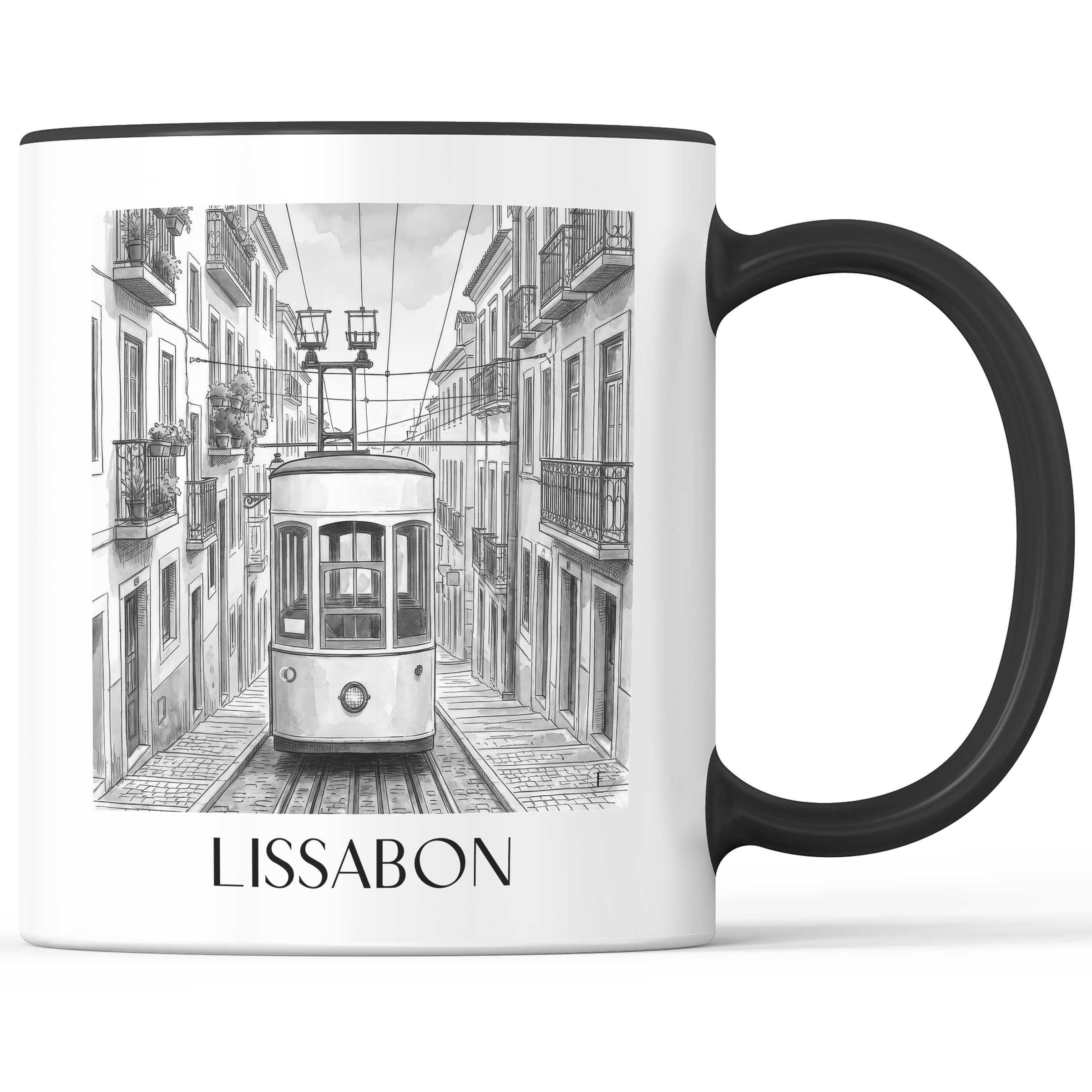 lissabon-portugal-kaffeebecher-aquarell-schwarz-weiss
