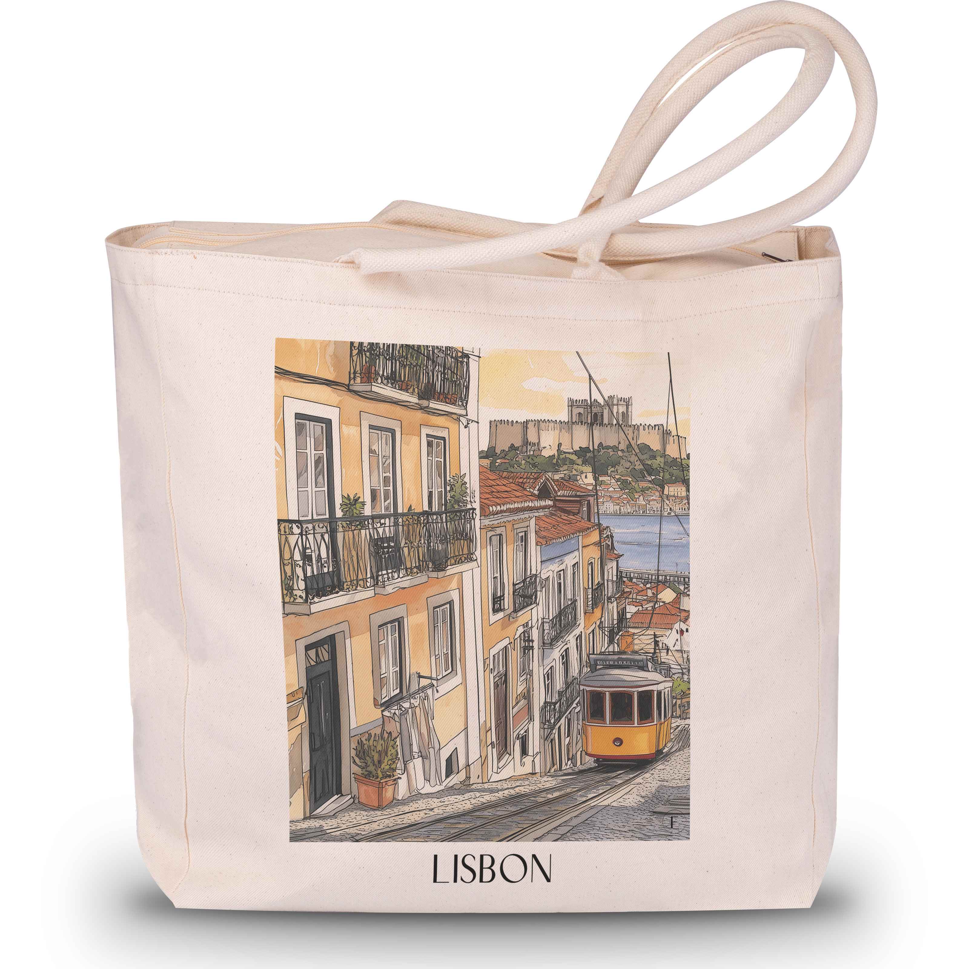 Lissabon - Portugal Tote Bag - Einkaufstasche im Aquarell Stil - favplace