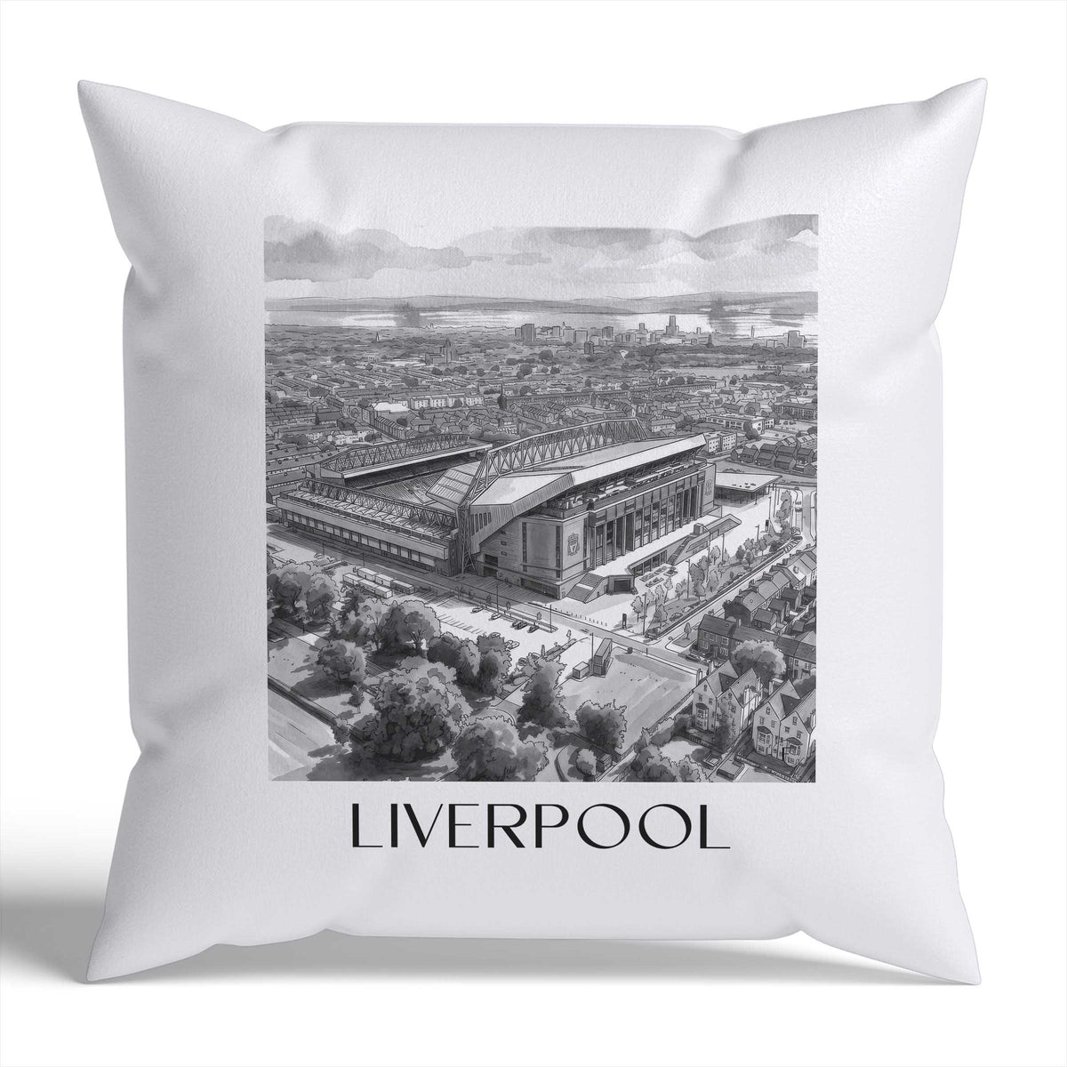 Liverpool Kissenhülle - Zierkissen Bezug - England - England Kissen bzw. Kissenbezug im Aquarell Schwarz-Weiß Stil - favplace