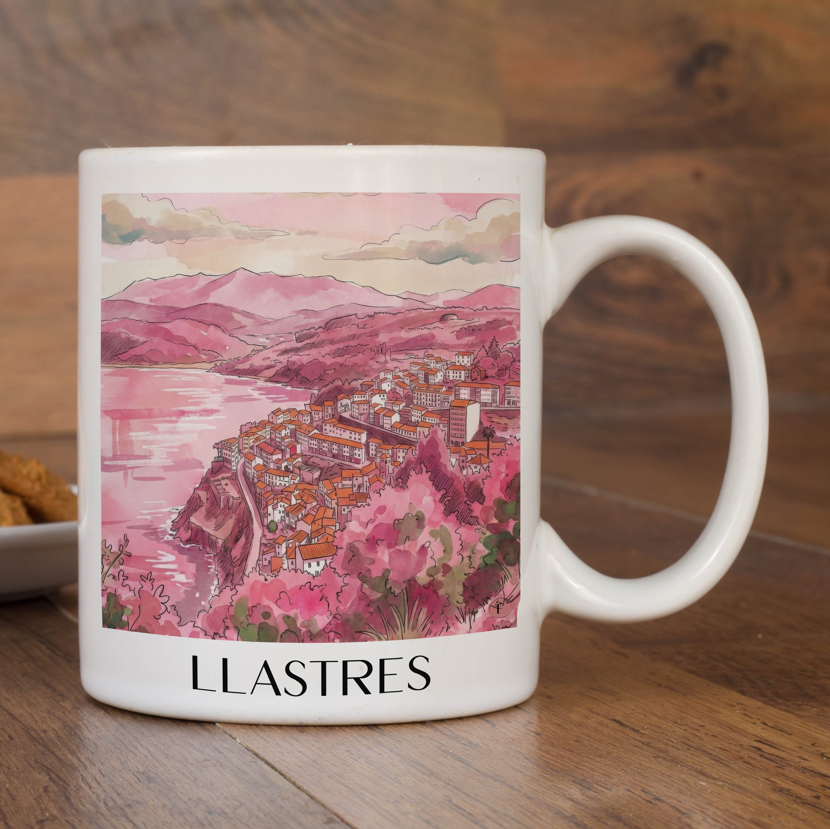 llastres-spanien-spanien-kaffeebecher-aquarell-pink-rosa