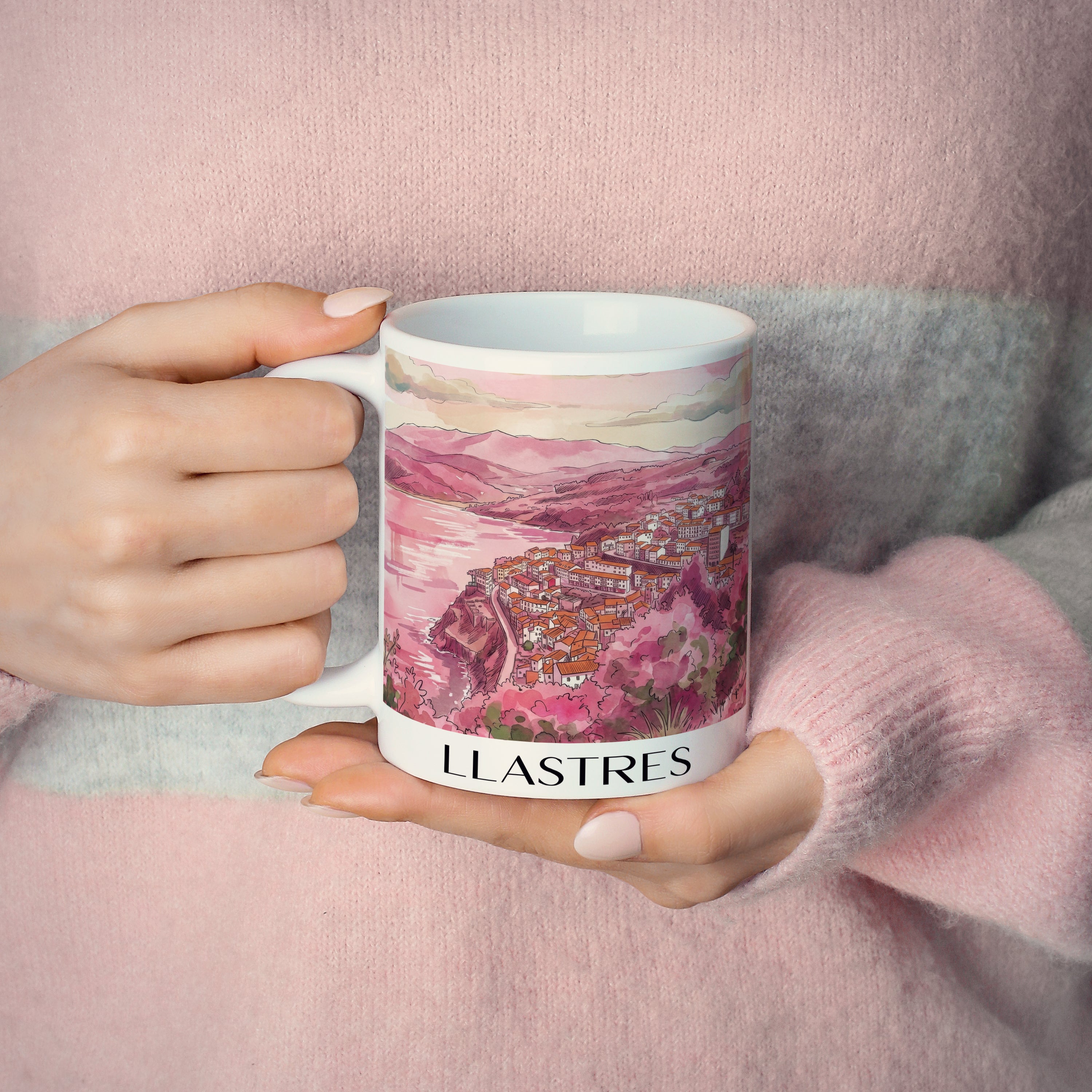 llastres-spanien-spanien-kaffeebecher-aquarell-pink-rosa