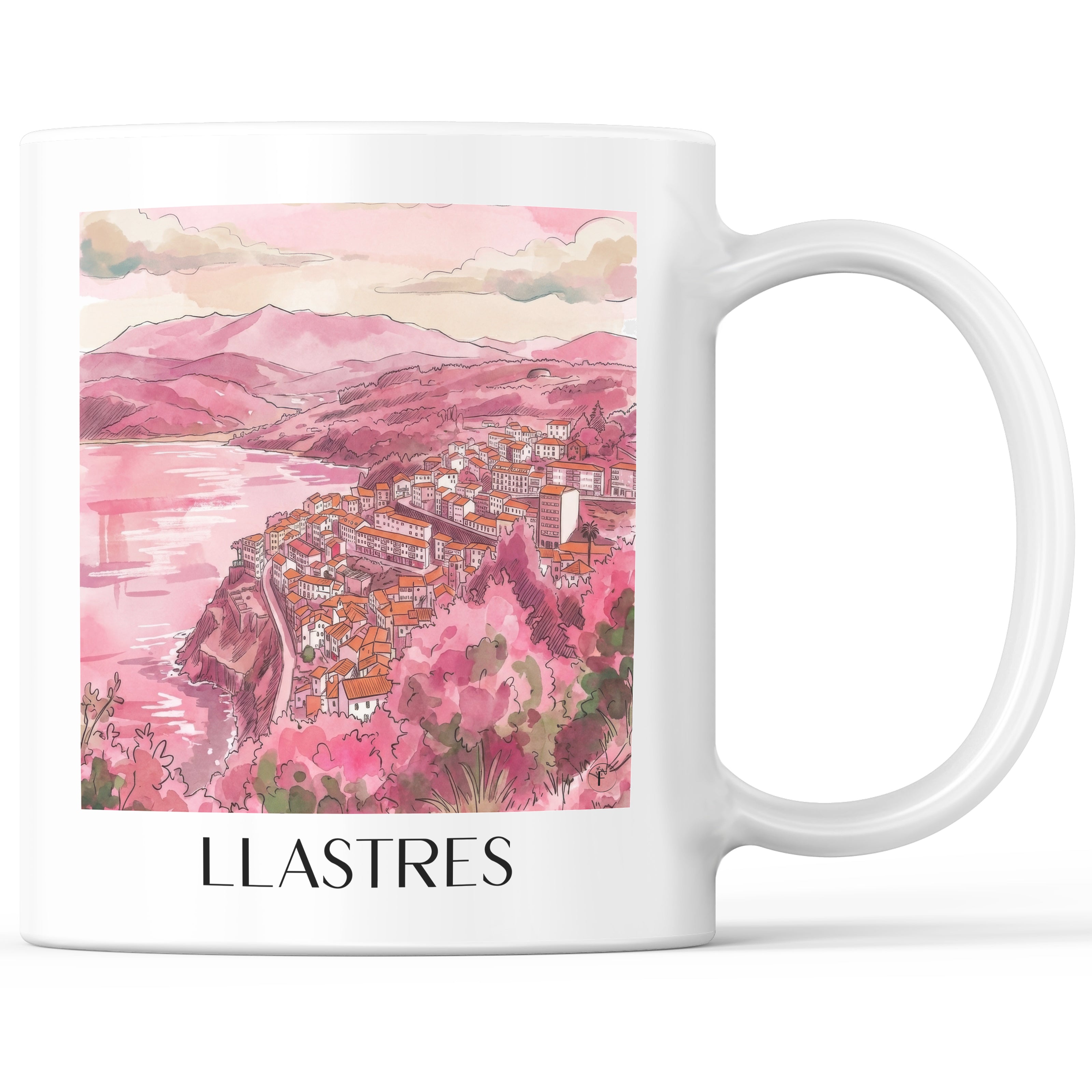 Llastres Kaffeebecher - Spanien - Spanien Becher - Kaffeetasse im Aquarell Pink Stil - favplace