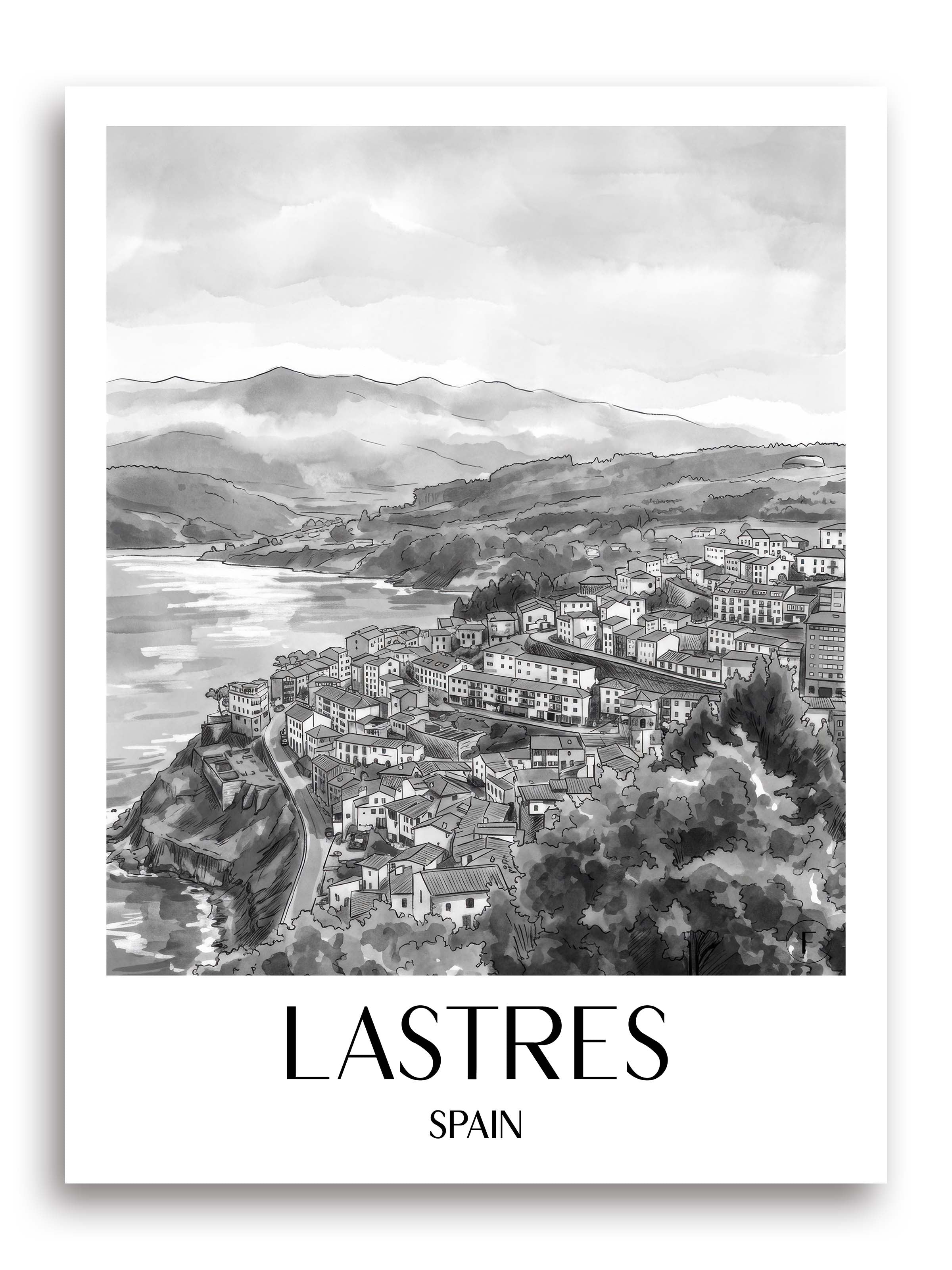 Llastres Poster - Spanien - Spanien und Spanien Kunstdruck - Aquarell Schwarz-Weiß von A4 bis A1 - favplace