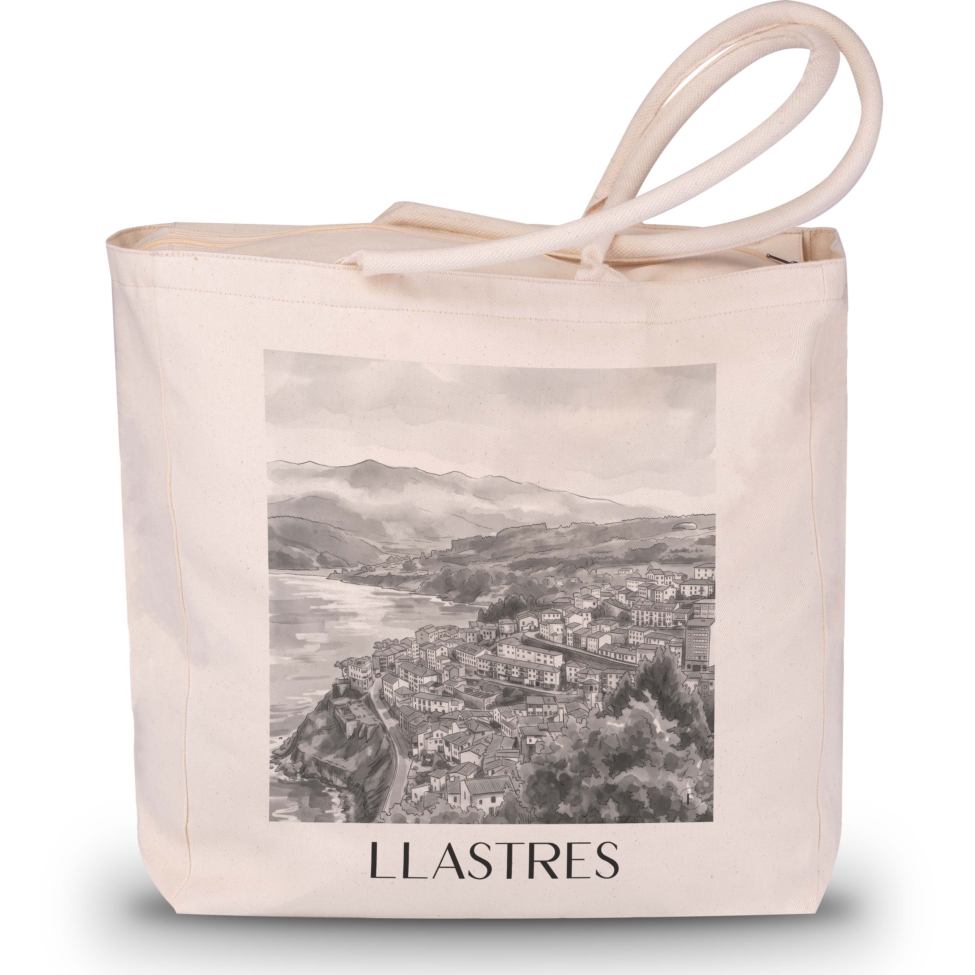 llastres-spanien-spanien-einkaufstasche-aquarell-schwarz-weiss
