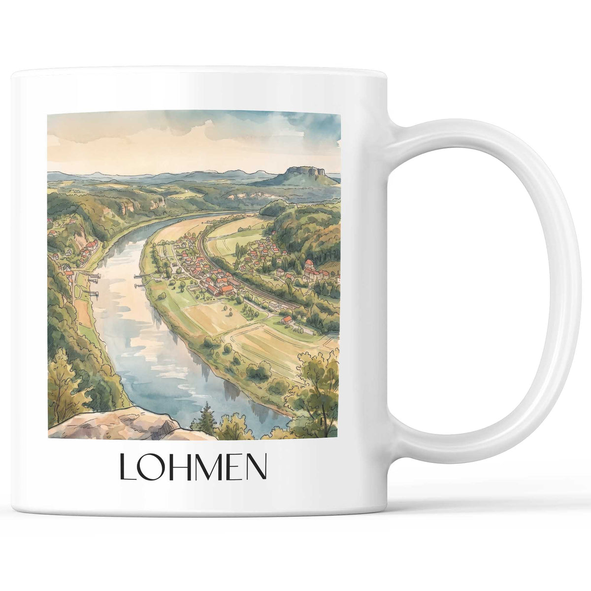 Lohmen Kaffeebecher - Sächsische Schweiz - Deutschland Becher - Kaffeetasse im Aquarell Stil - favplace