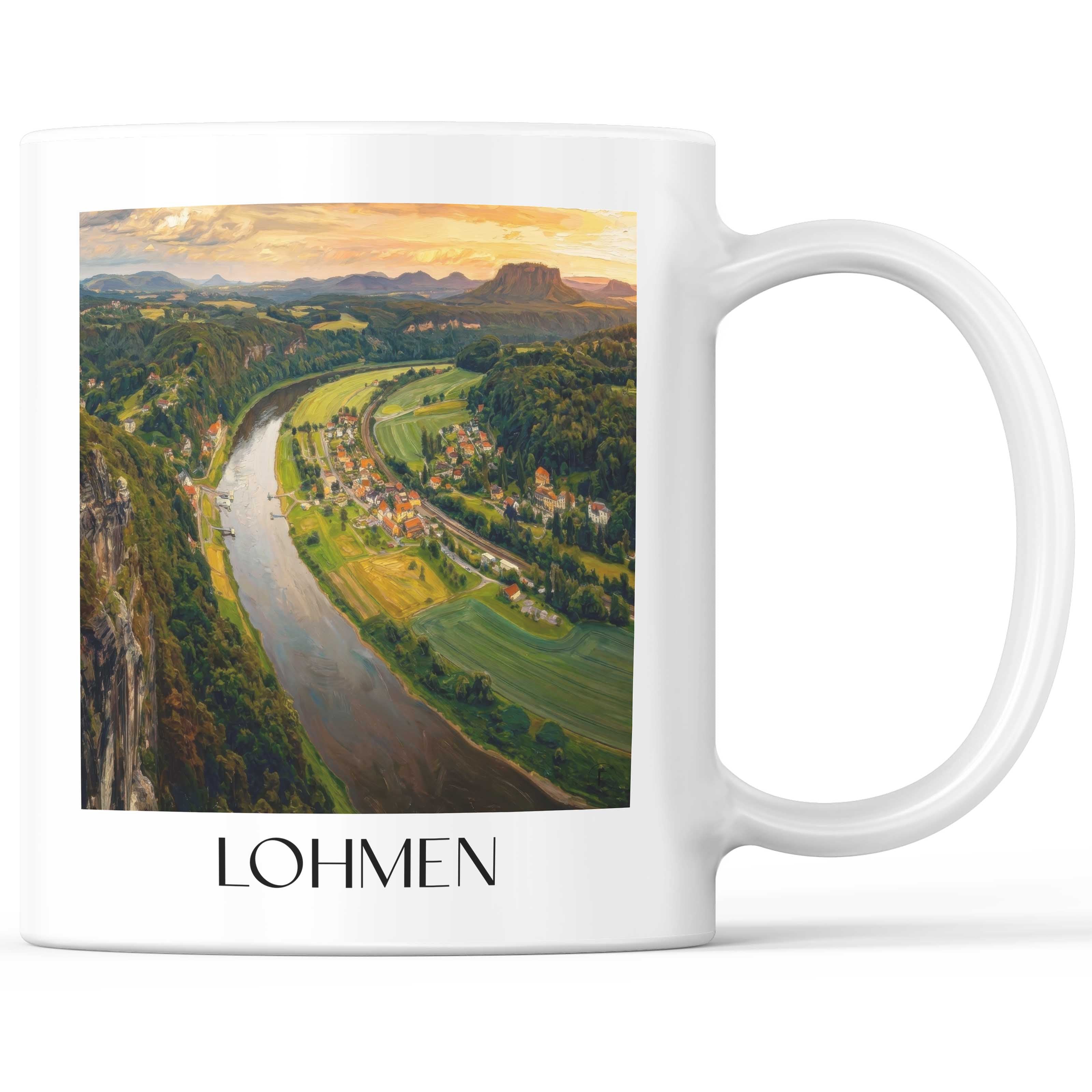Lohmen Kaffeebecher - Sächsische Schweiz - Deutschland Becher - Kaffeetasse im Ölgemälde Stil - favplace