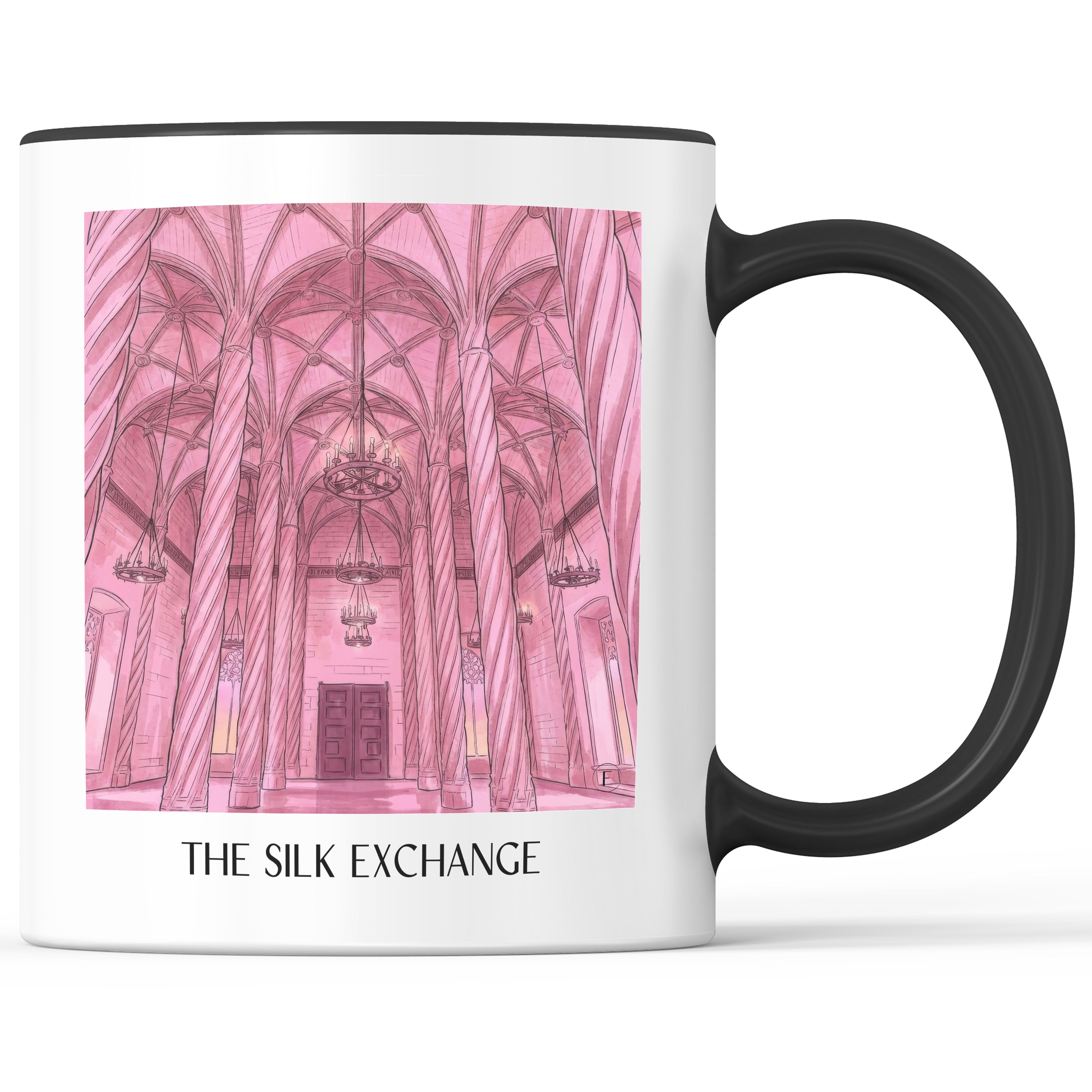 Lonja de la Seda Kaffeebecher - Valencia - Spanien Becher - Kaffeetasse im Aquarell Pink Stil - favplace
