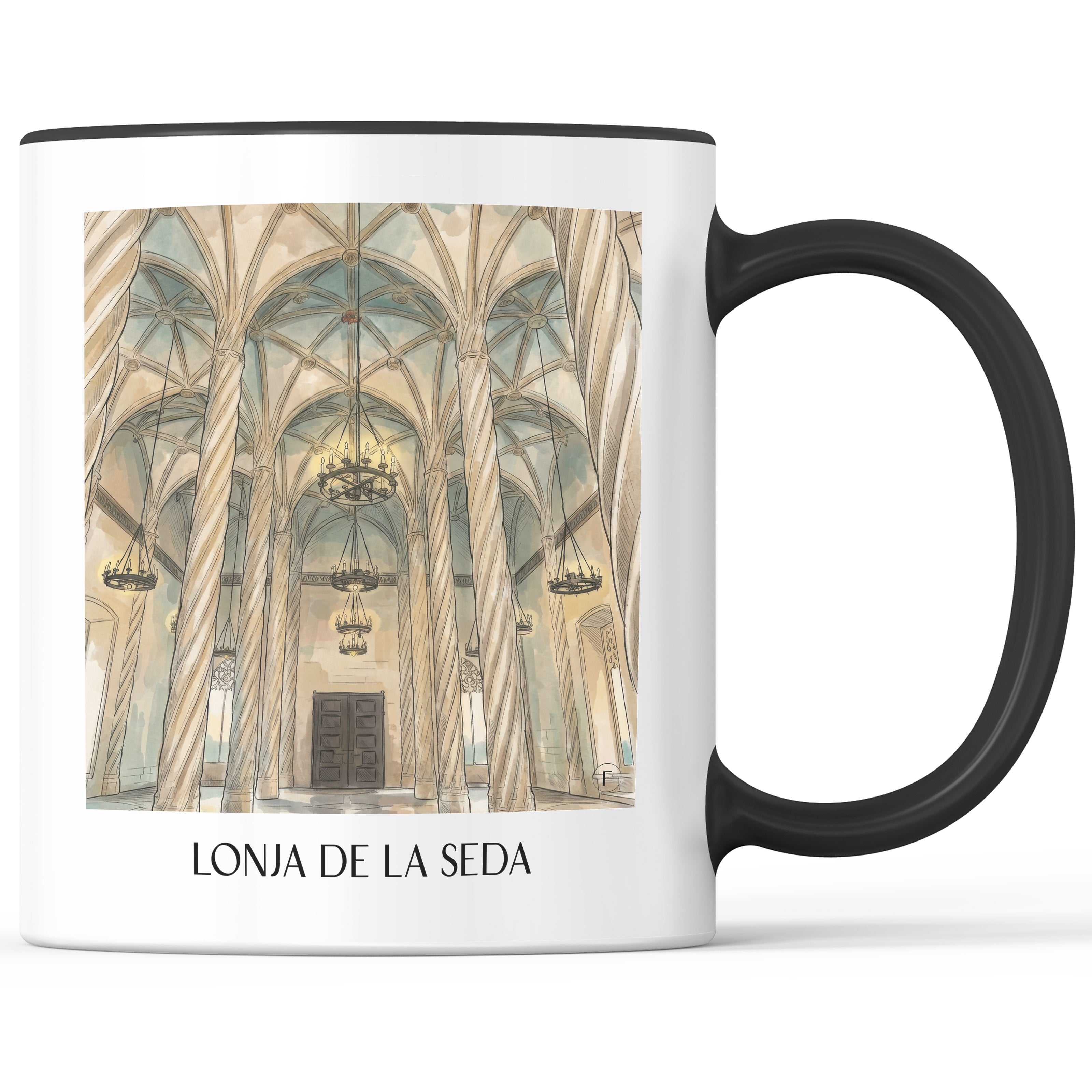 lonja-de-la-seda-valencia-spanien-kaffeebecher-aquarell