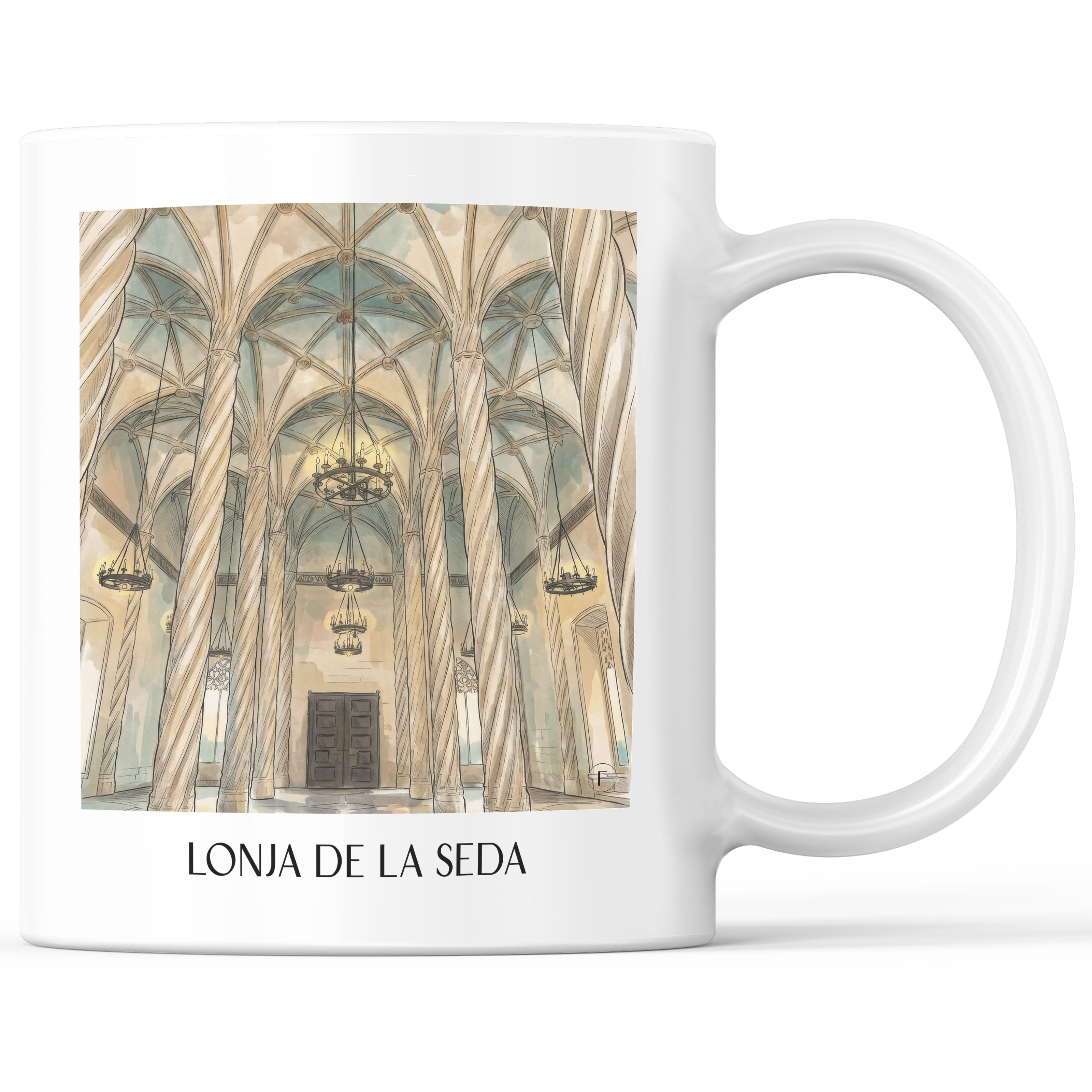 Lonja de la Seda Kaffeebecher - Valencia - Spanien Becher - Kaffeetasse im Aquarell Stil - favplace