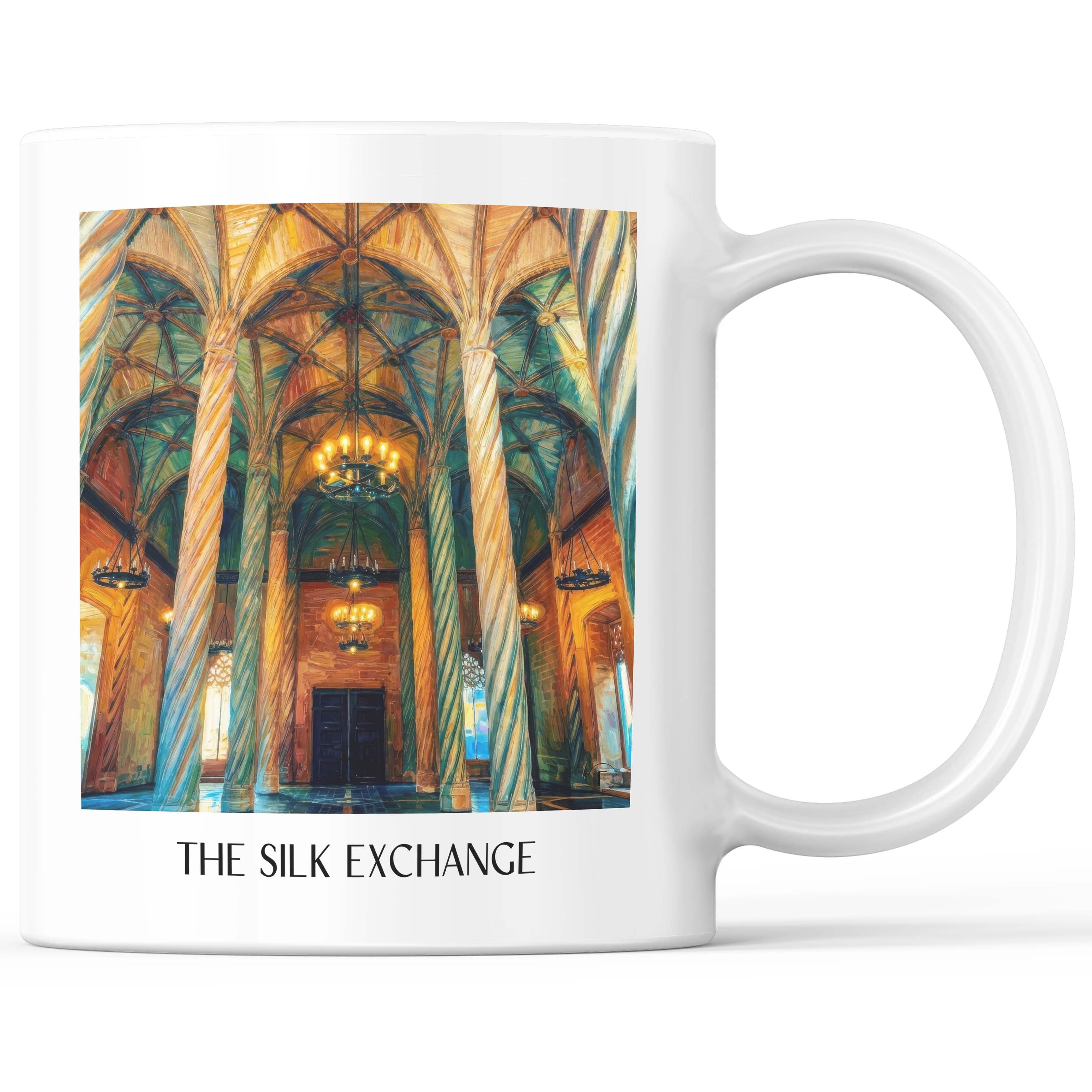 Lonja de la Seda Kaffeebecher - Valencia - Spanien Becher - Kaffeetasse im Ölgemälde Stil - favplace