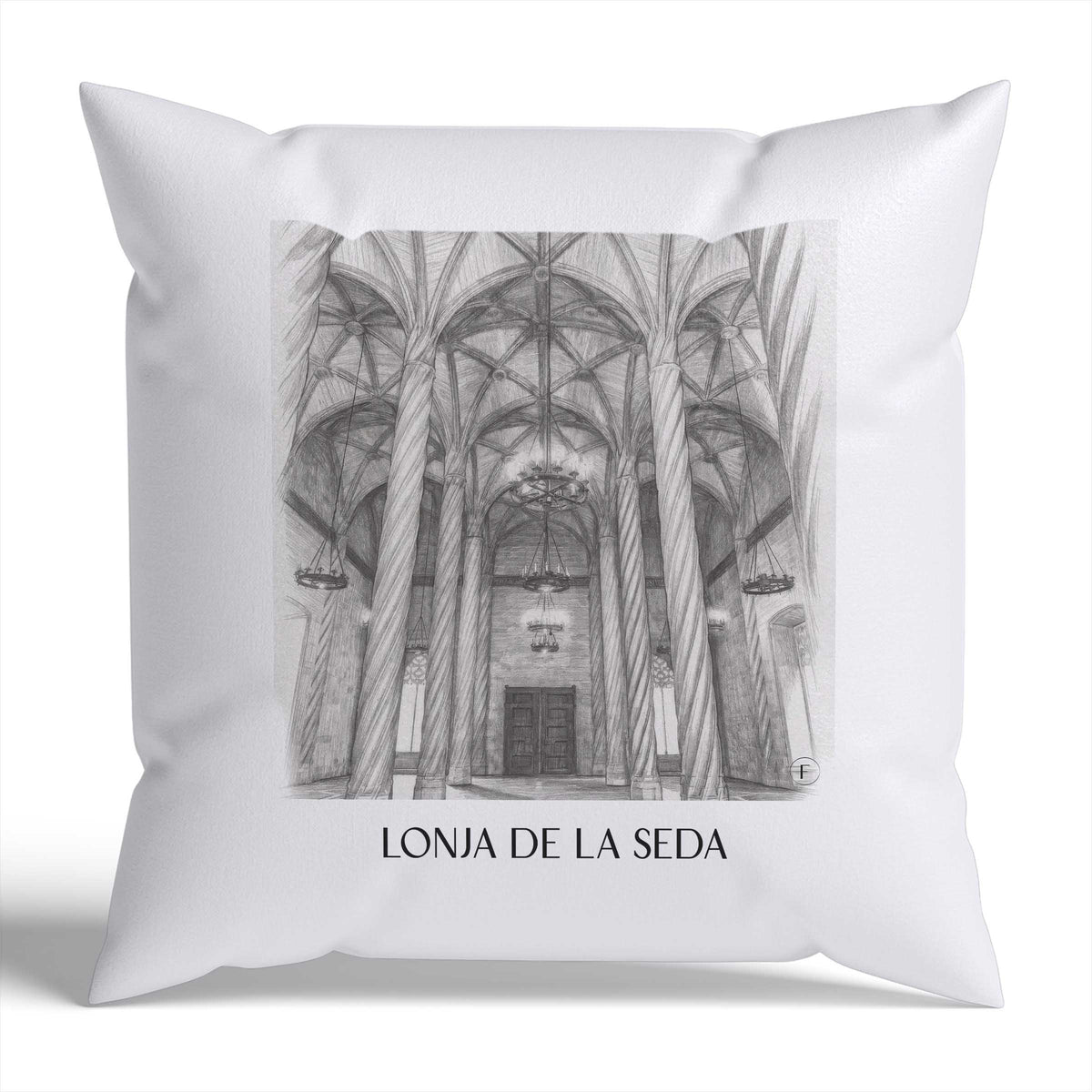 Lonja de la Seda Kissenhülle - Zierkissen Bezug - Valencia - Spanien Kissen bzw. Kissenbezug im Zeichnung Stil - favplace