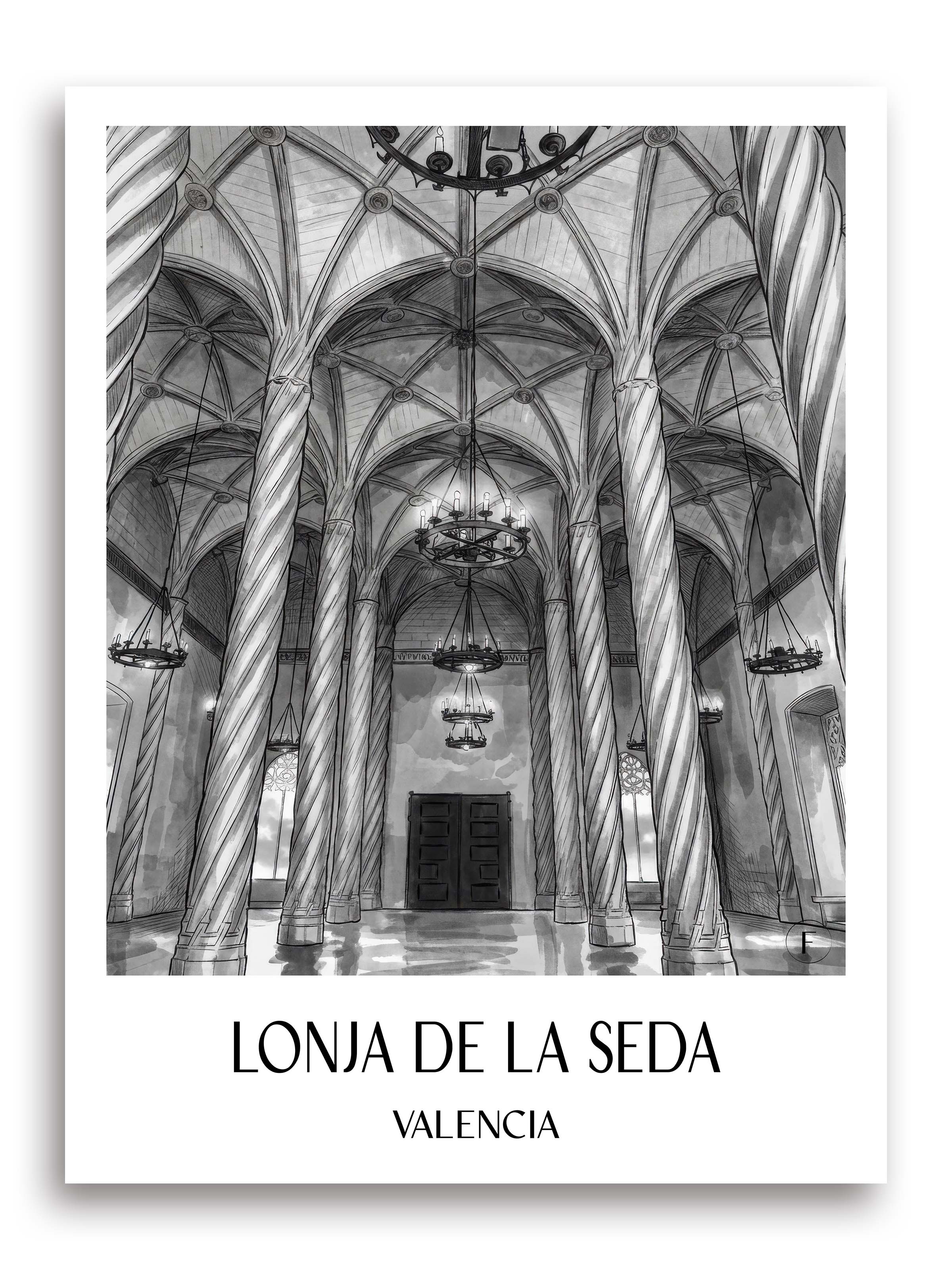 lonja-de-la-seda-valencia-spanien-poster-aquarell-schwarz-weiss