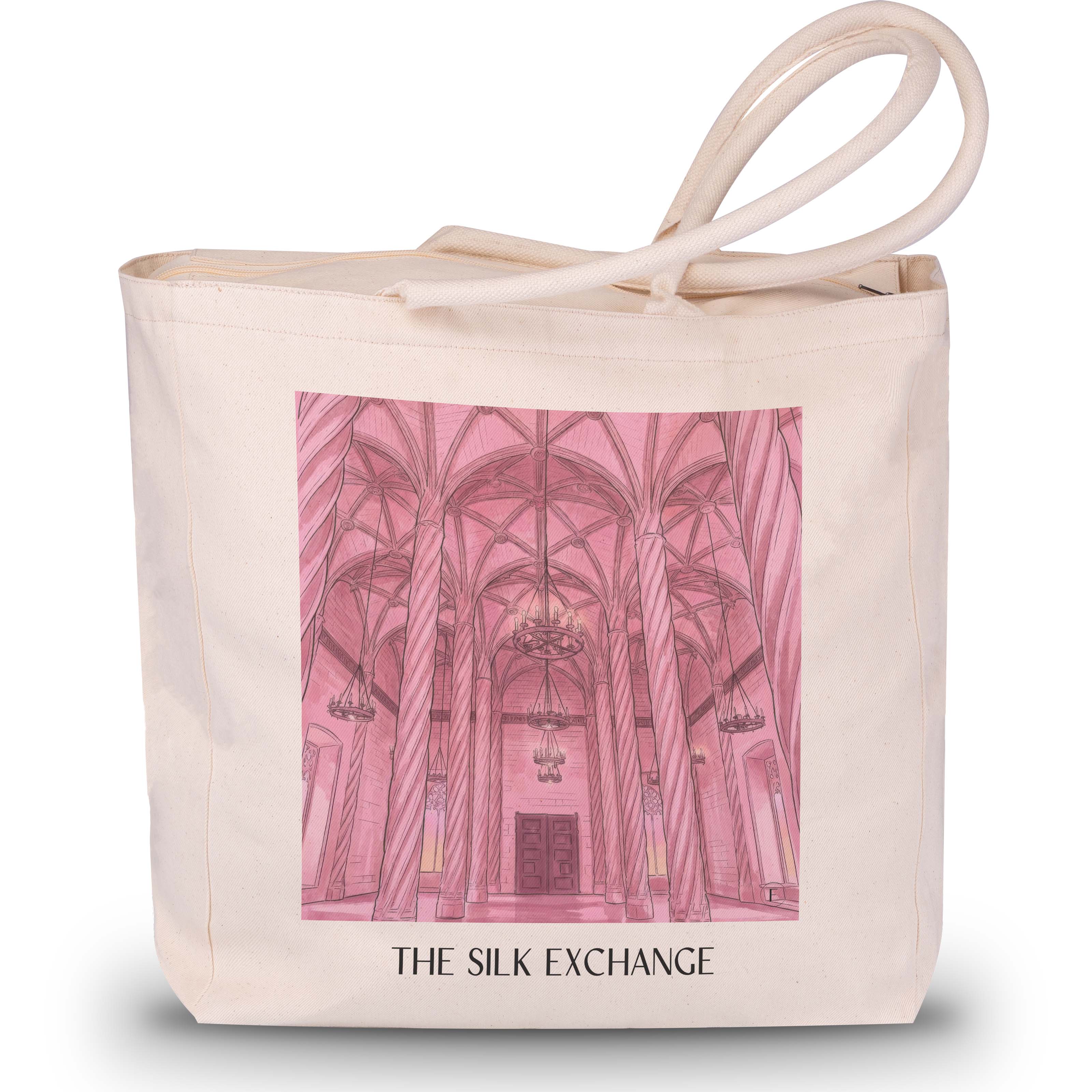 Lonja de la Seda Shopping Tasche - Valencia - Spanien Tote Bag - Einkaufstasche im Aquarell Pink Stil - favplace