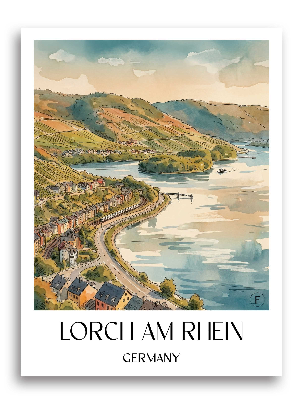 Lorch am Rhein Poster - Rheingau - Deutschland Kunstdruck - Aquarell von A4 bis A1 - favplace