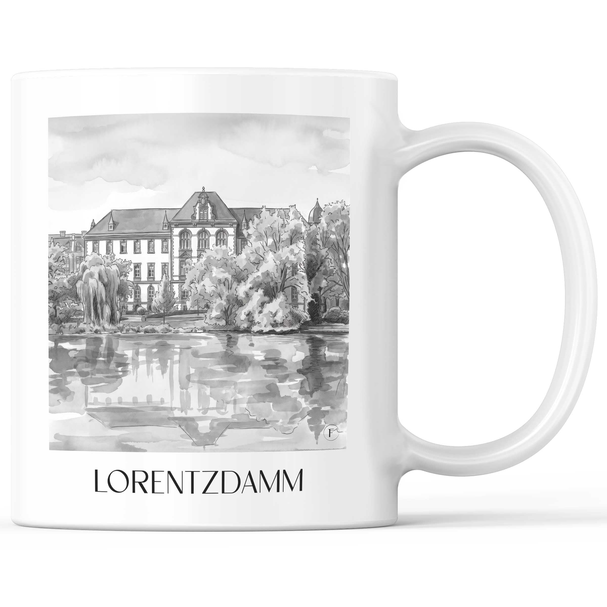 Lorentzdamm Kaffeebecher - Kiel - Deutschland Becher - Kaffeetasse im Aquarell Schwarz-Weiß Stil - favplace