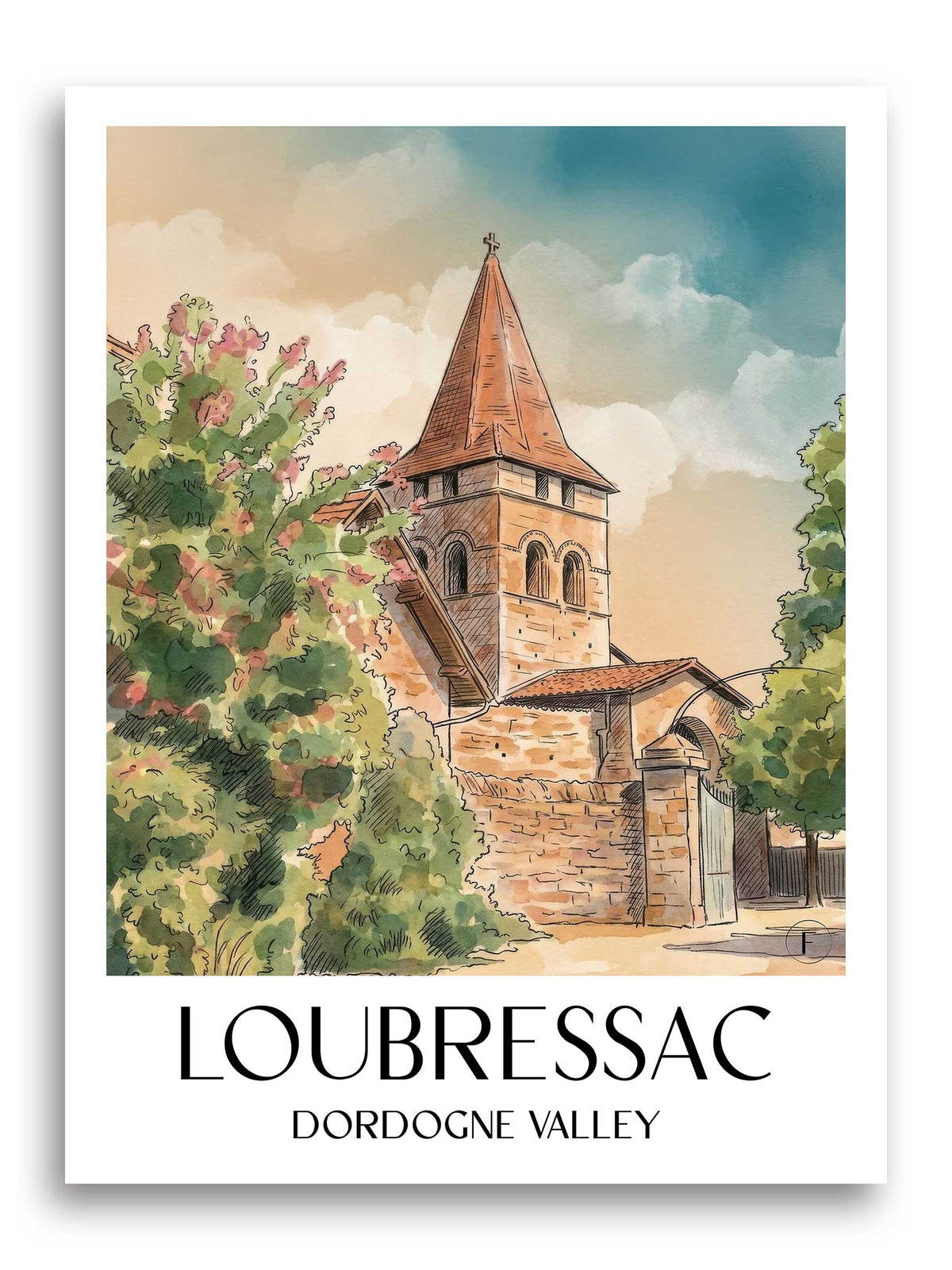 Loubressac Poster - Vallée de la Dordogne - Frankreich Kunstdruck - Aquarell von A4 bis A1 - favplace