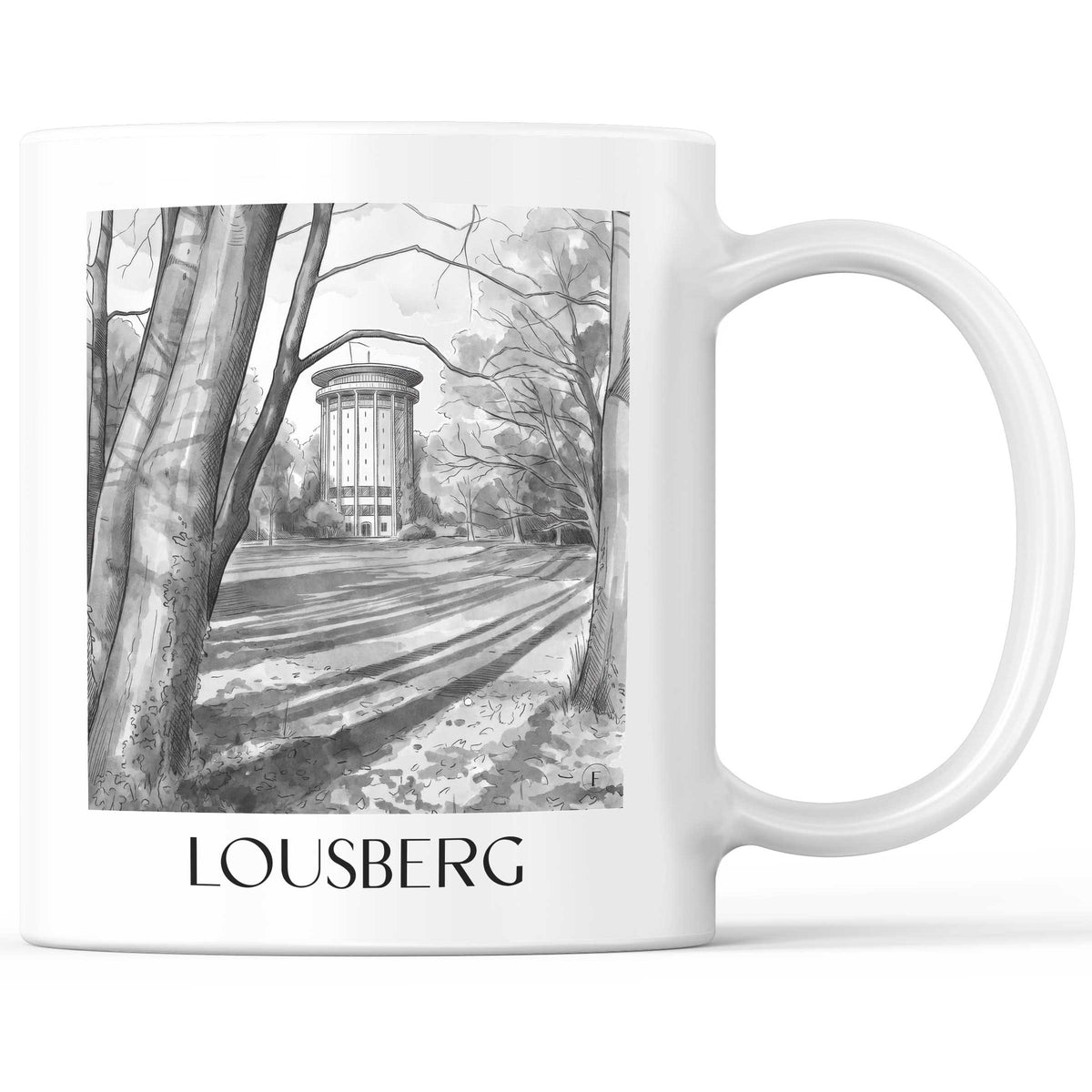 Lousberg Kaffeebecher - Aachen - Deutschland Becher - Kaffeetasse im Aquarell Schwarz-Weiß Stil - favplace