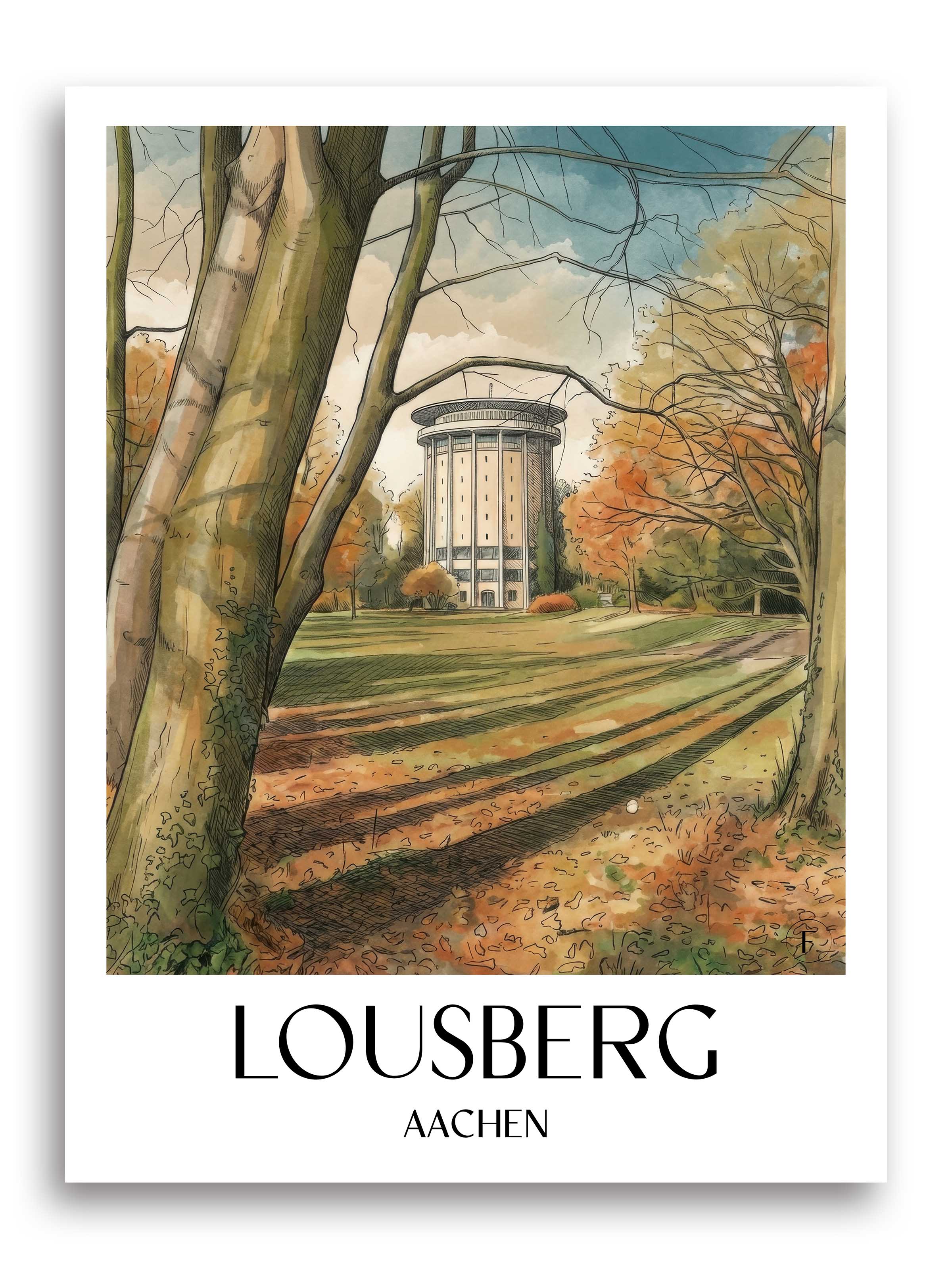 Lousberg Poster - Aachen - Deutschland Kunstdruck - Aquarell von A4 bis A1 - favplace