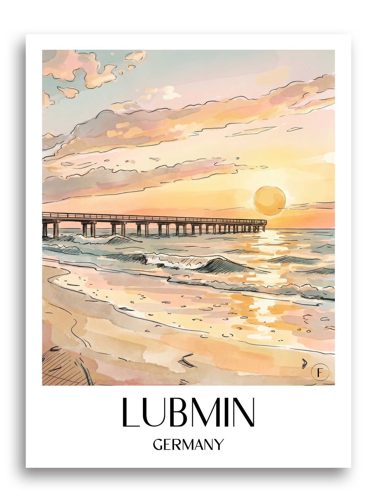 Lubmin Poster - Mecklenburg-Vorpommern - Deutschland Kunstdruck - Aquarell von A4 bis A1 - favplace