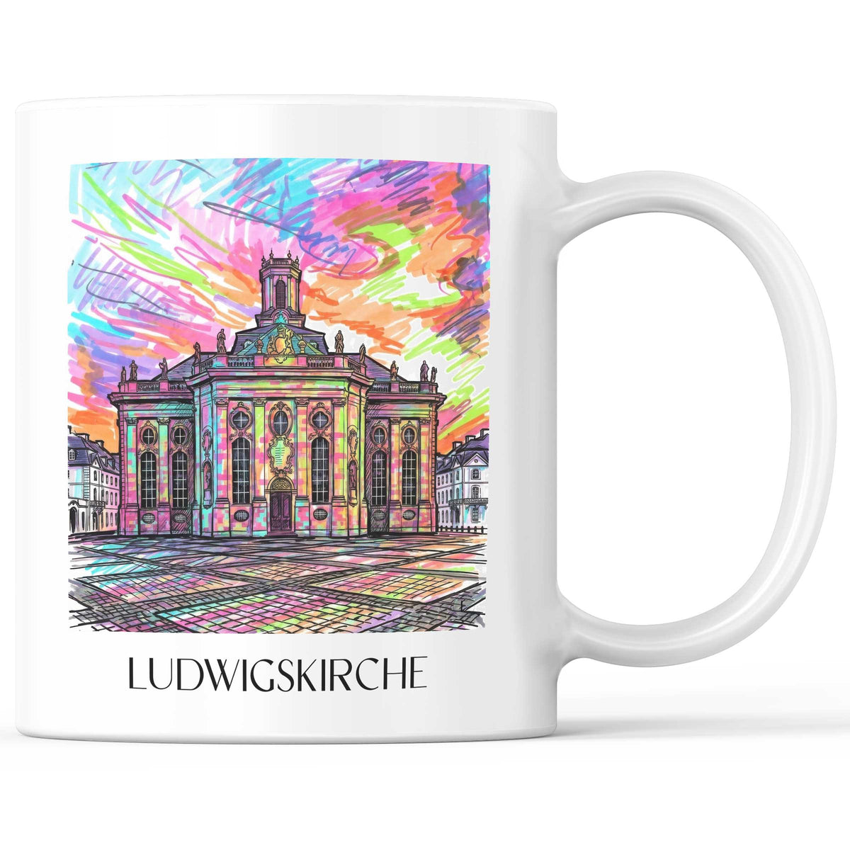 Ludwigskirche Kaffeebecher - Saarbrücken - Deutschland Becher - Kaffeetasse im Tag Graffiti Stil - favplace
