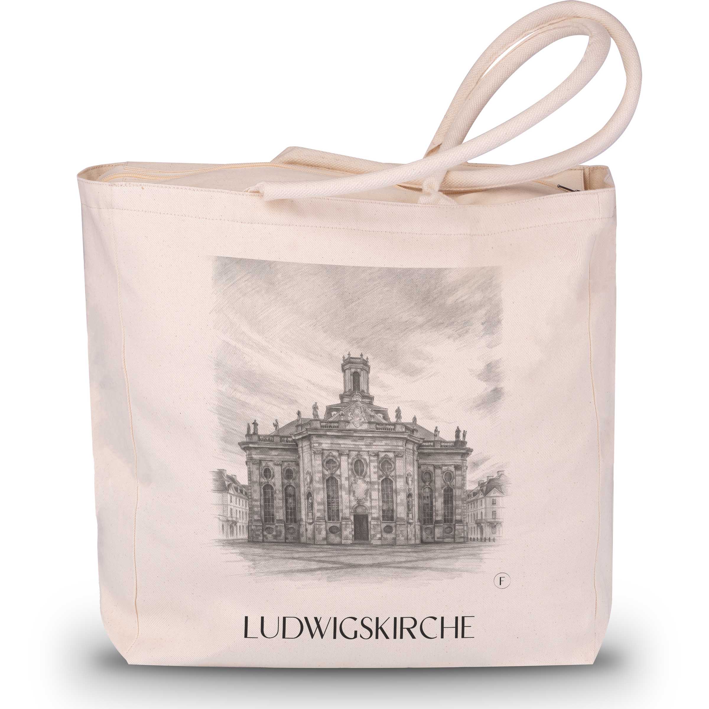 ludwigskirche-saarbrücken-deutschland-einkaufstasche-bleistift-zeichnung-drawing