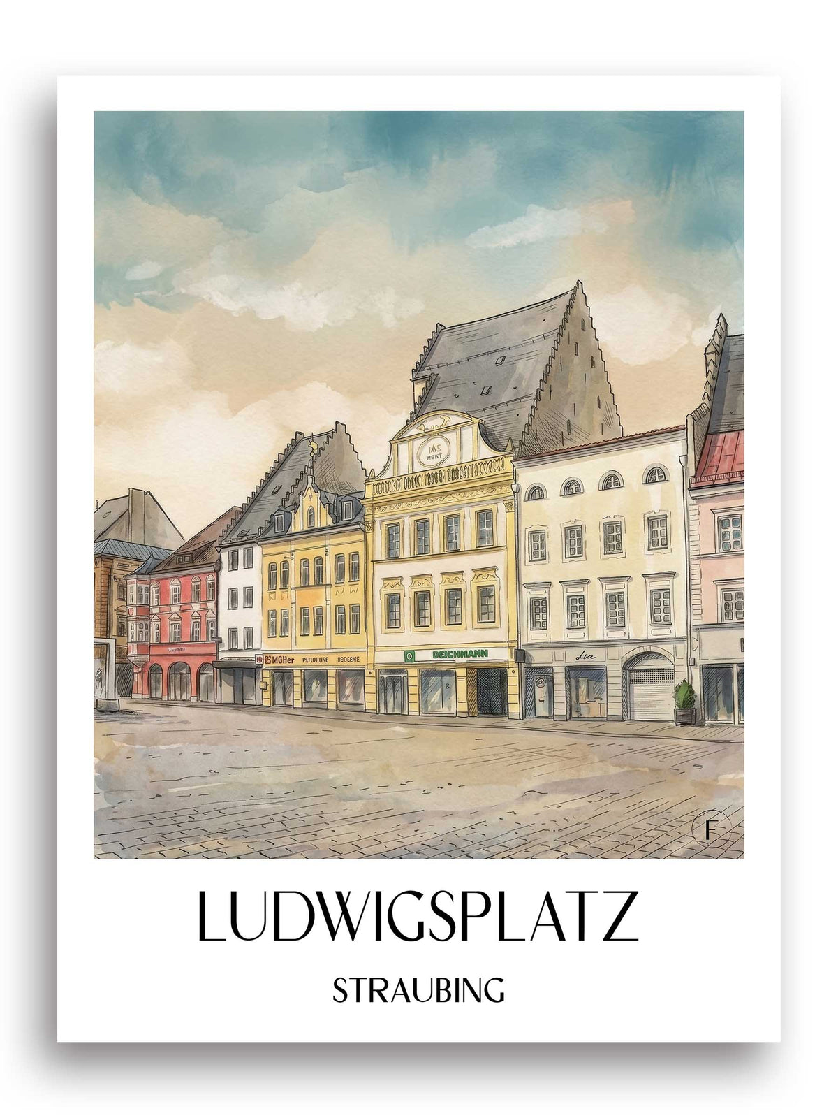 ludwigsplatz-straubing-deutschland-poster-aquarell