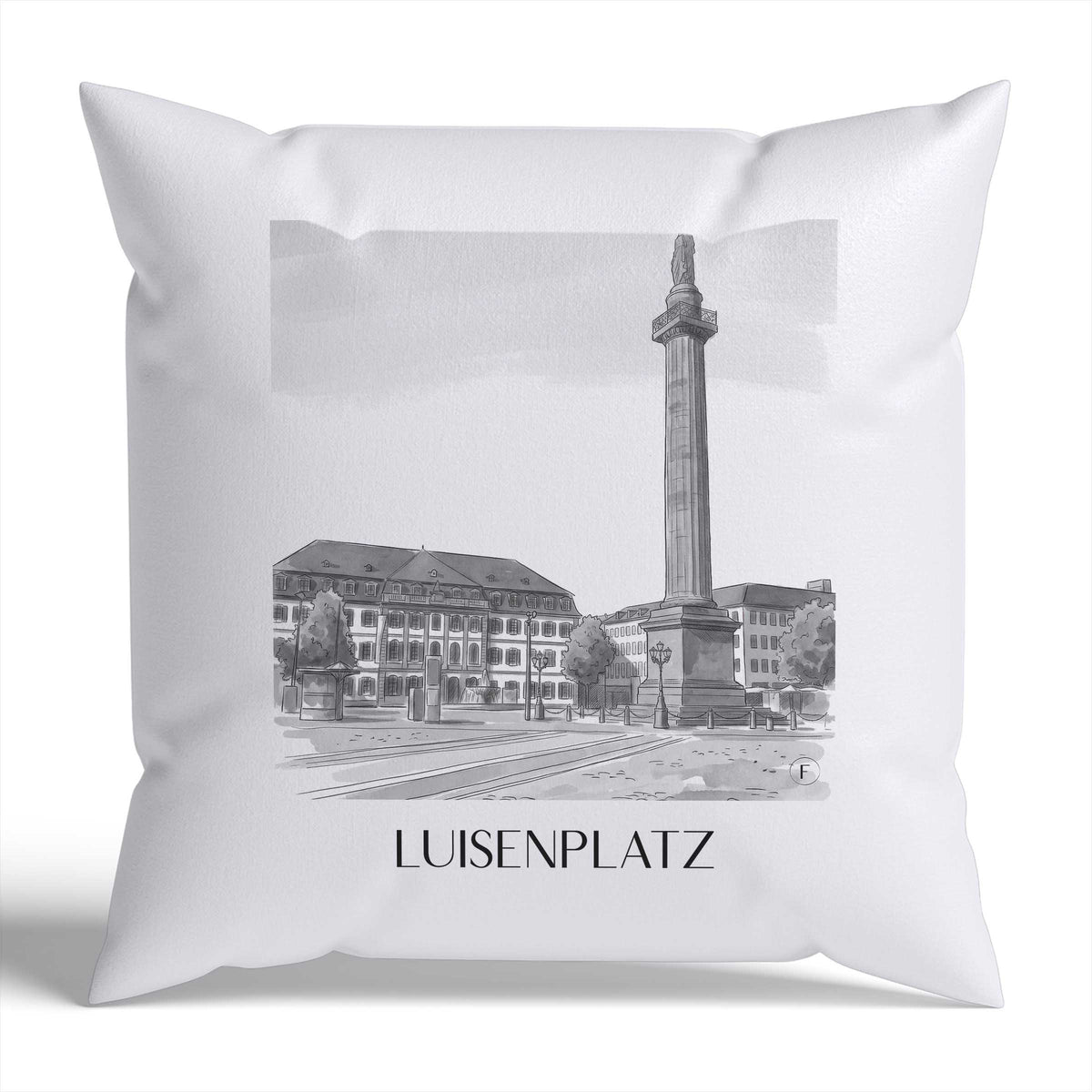 Luisenplatz Kissenhülle - Zierkissen Bezug - Darmstadt - Deutschland Kissen bzw. Kissenbezug im Aquarell Schwarz-Weiß Stil - favplace