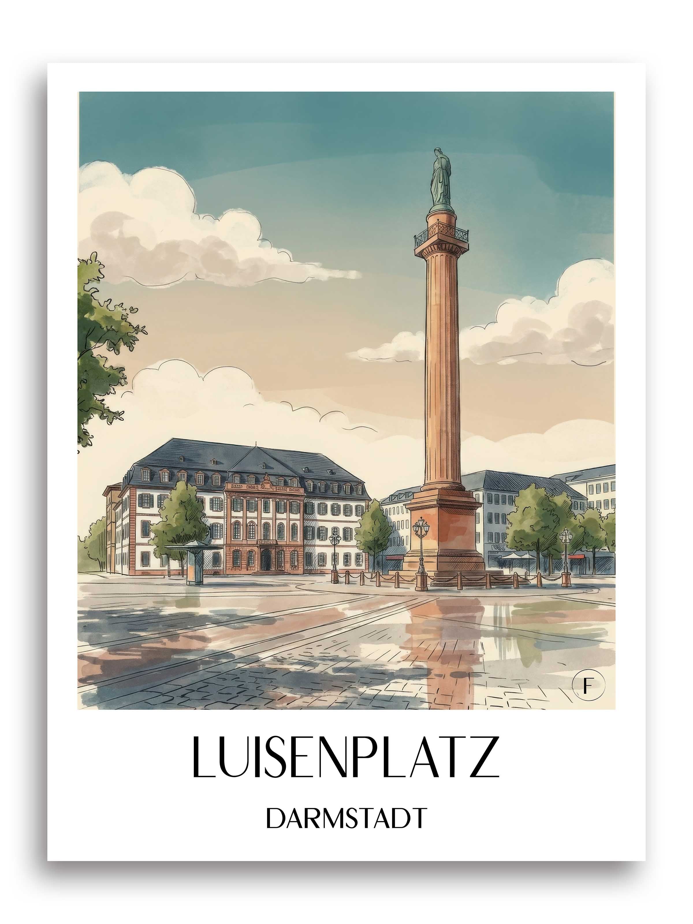 Luisenplatz Poster - Darmstadt - Deutschland Kunstdruck - Aquarell von A4 bis A1 - favplace