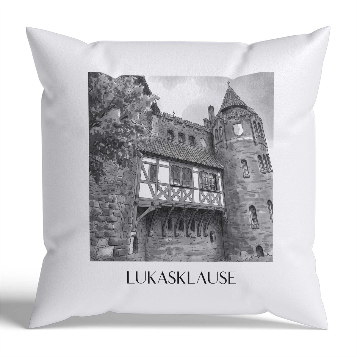 Lukasklause Kissenhülle - Zierkissen Bezug - Magdeburg - Deutschland Kissen bzw. Kissenbezug im Aquarell Schwarz-Weiß Stil - favplace