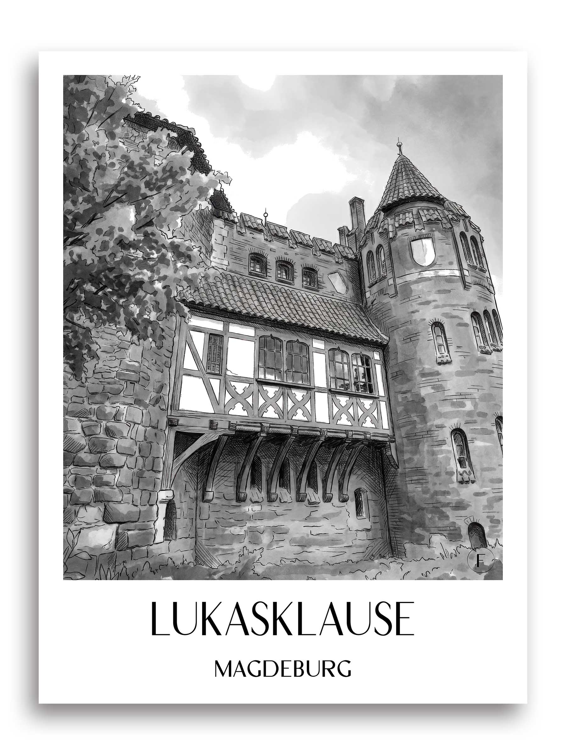 lukasklause-magdeburg-deutschland-poster-aquarell-schwarz-weiss