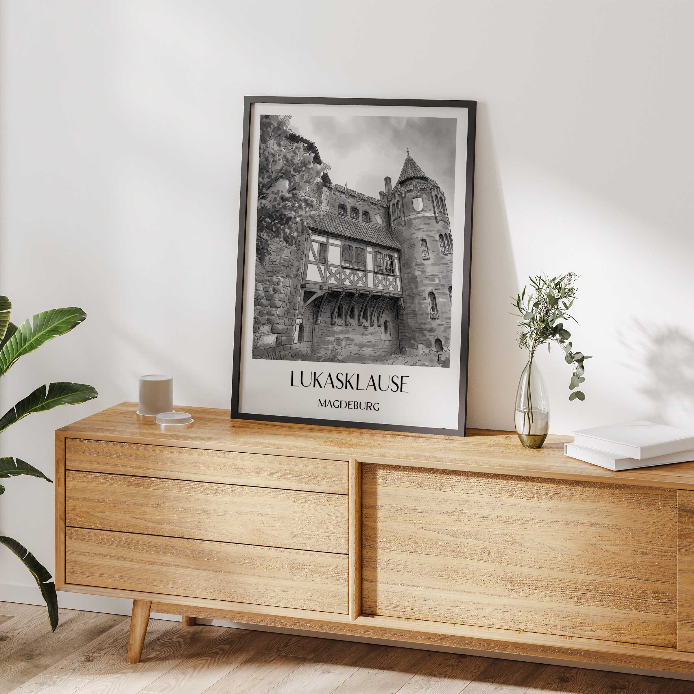 lukasklause-magdeburg-deutschland-poster-aquarell-schwarz-weiss