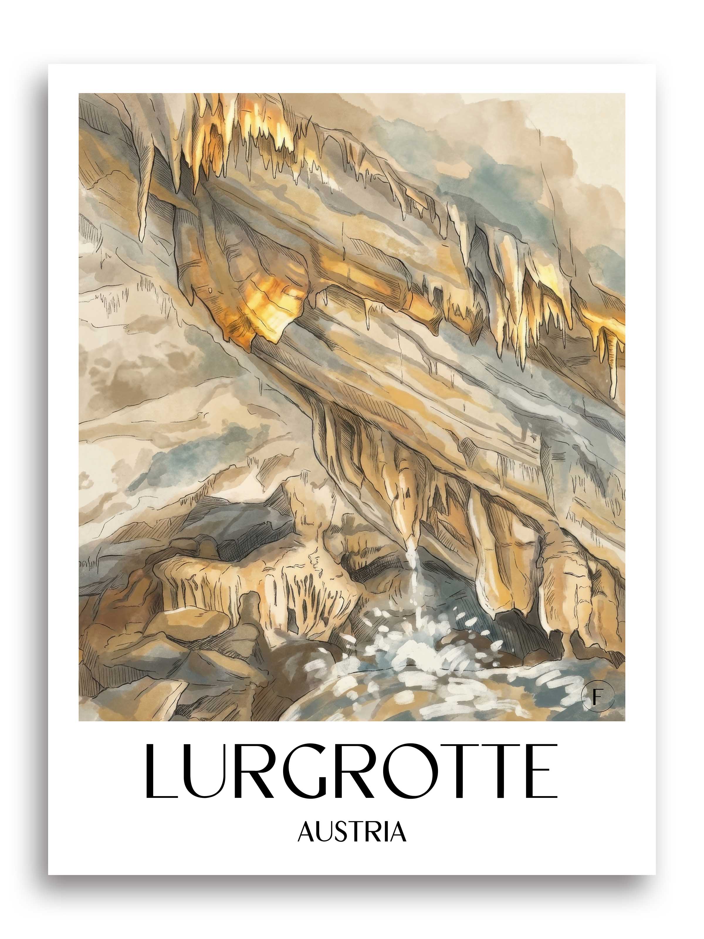Lurgrotte Poster - Steiermark - Österreich Kunstdruck - Aquarell von A4 bis A1 - favplace