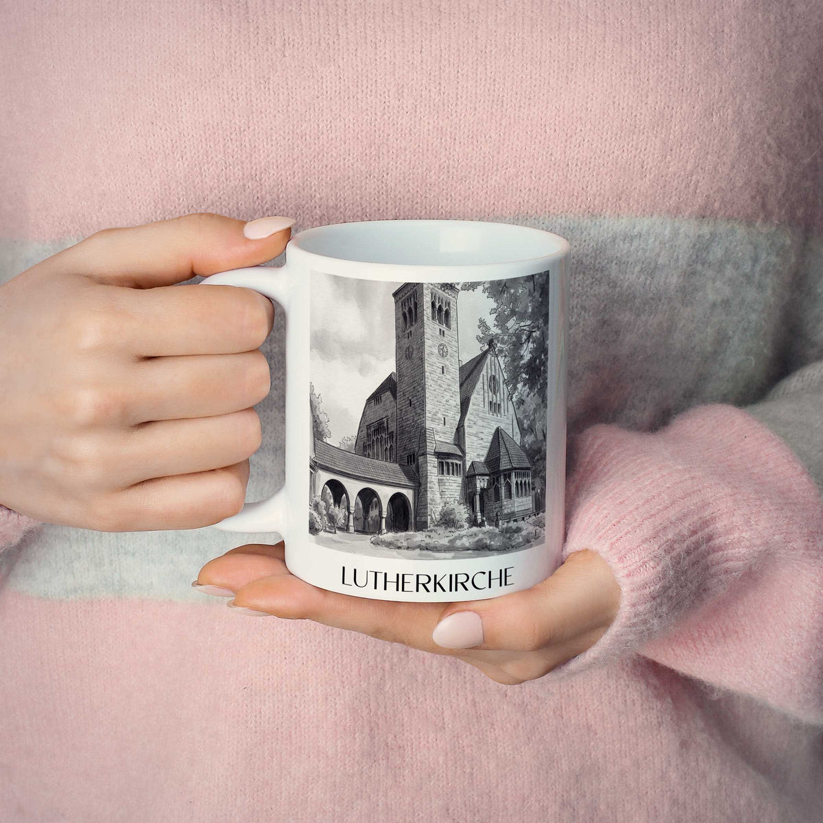 lutherkirche-bochum-deutschland-kaffeebecher-aquarell-schwarz-weiss