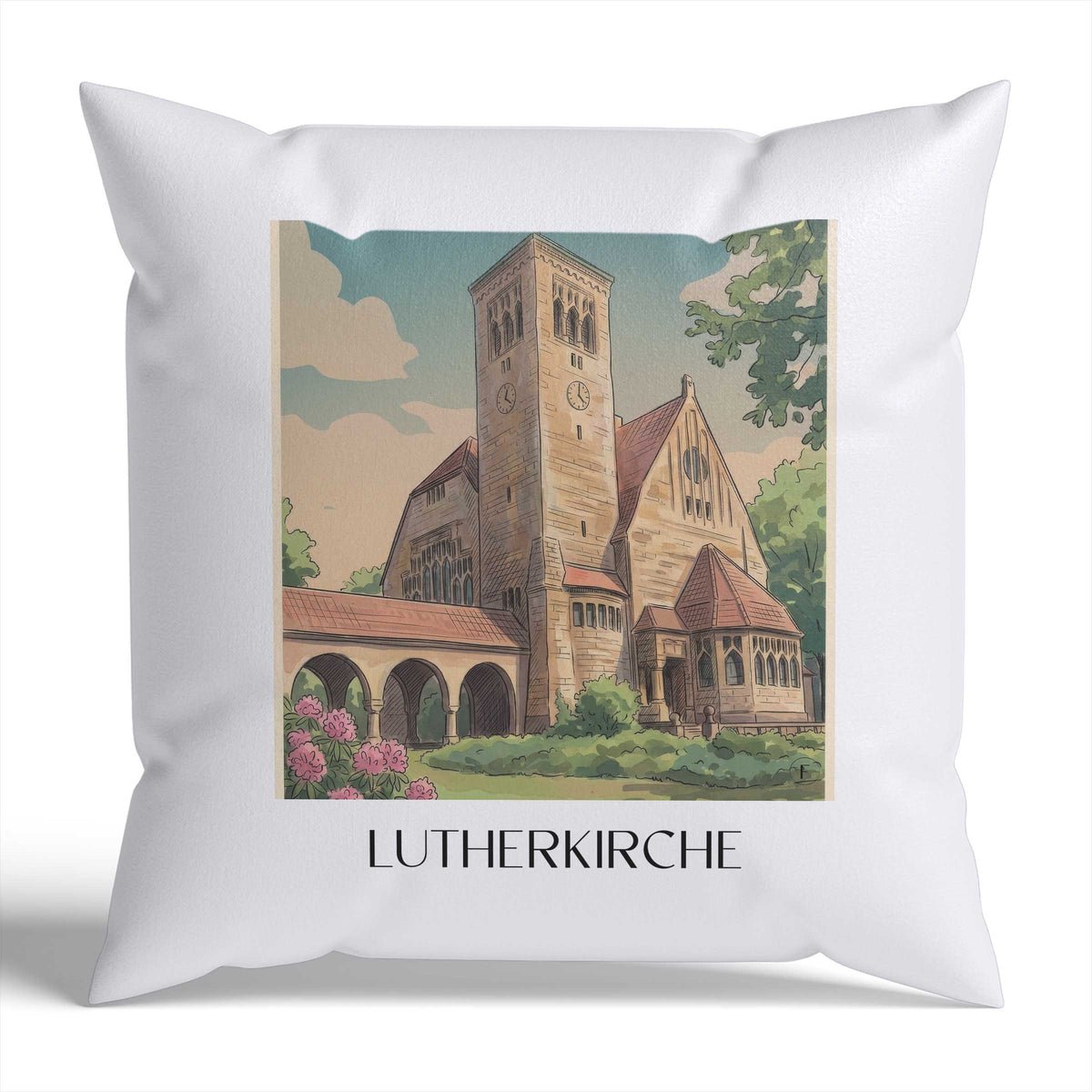 lutherkirche-bochum-deutschland-kissenbezug-aquarell
