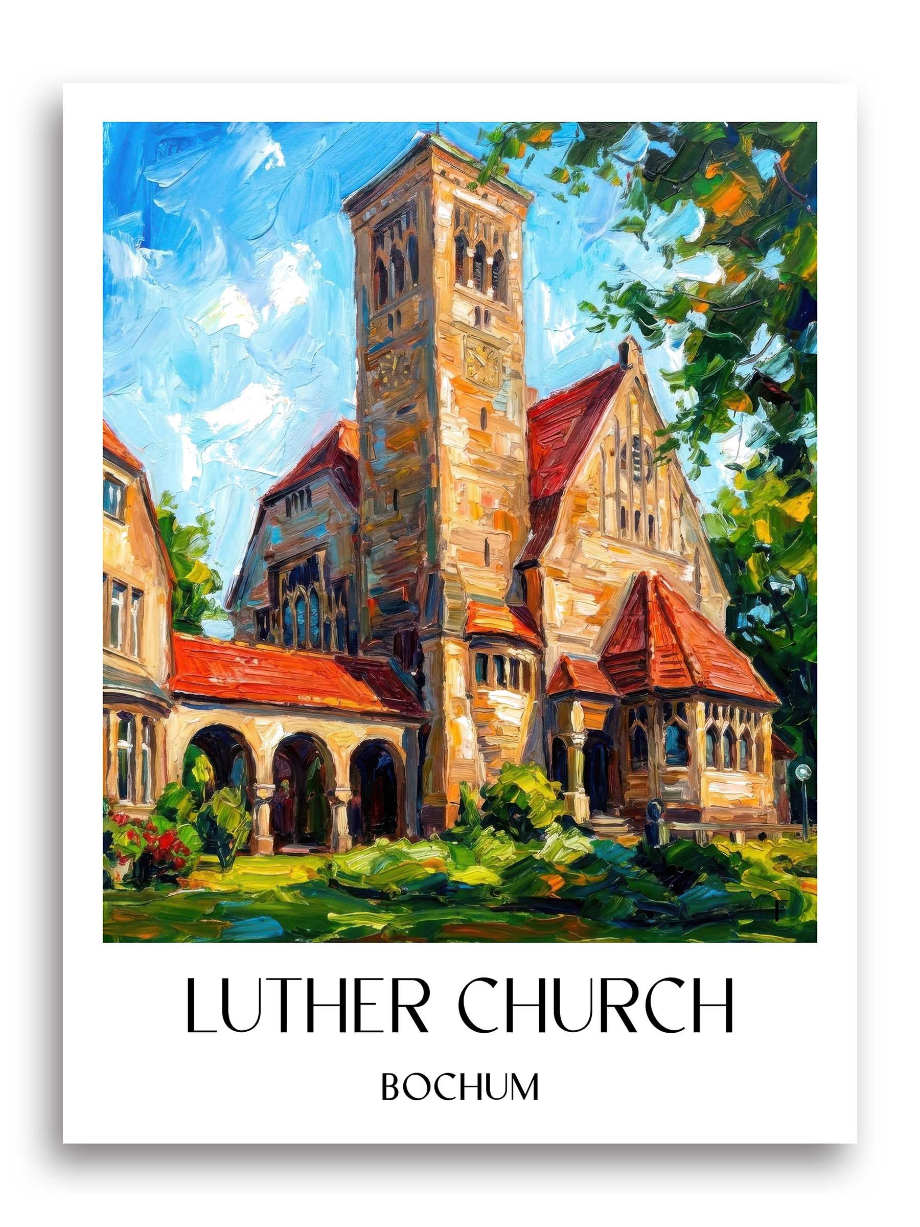 Lutherkirche Poster - Bochum - Deutschland Kunstdruck - Ölgemälde von A4 bis A1 - favplace