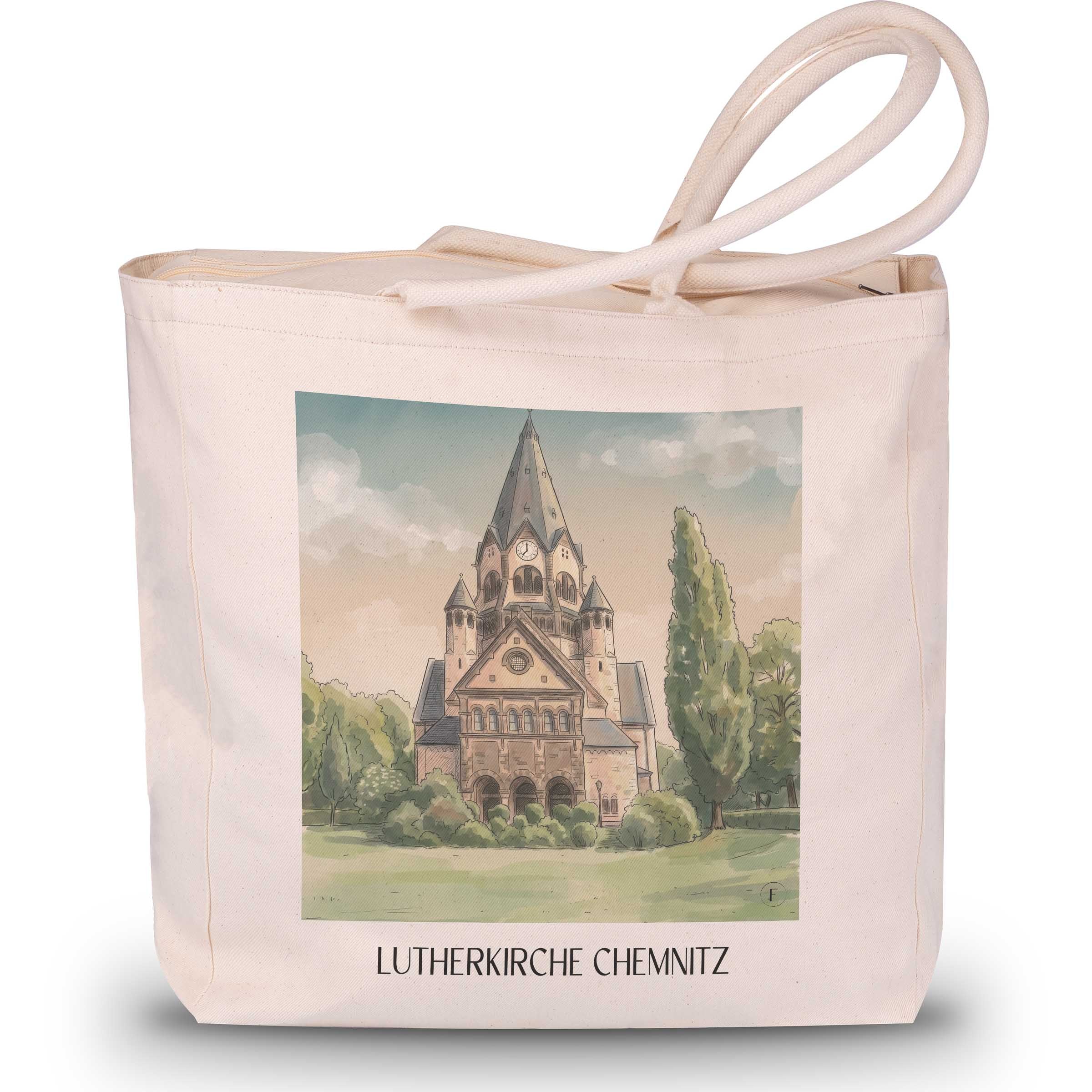 lutherkirche-chemnitz-deutschland-einkaufstasche-aquarell