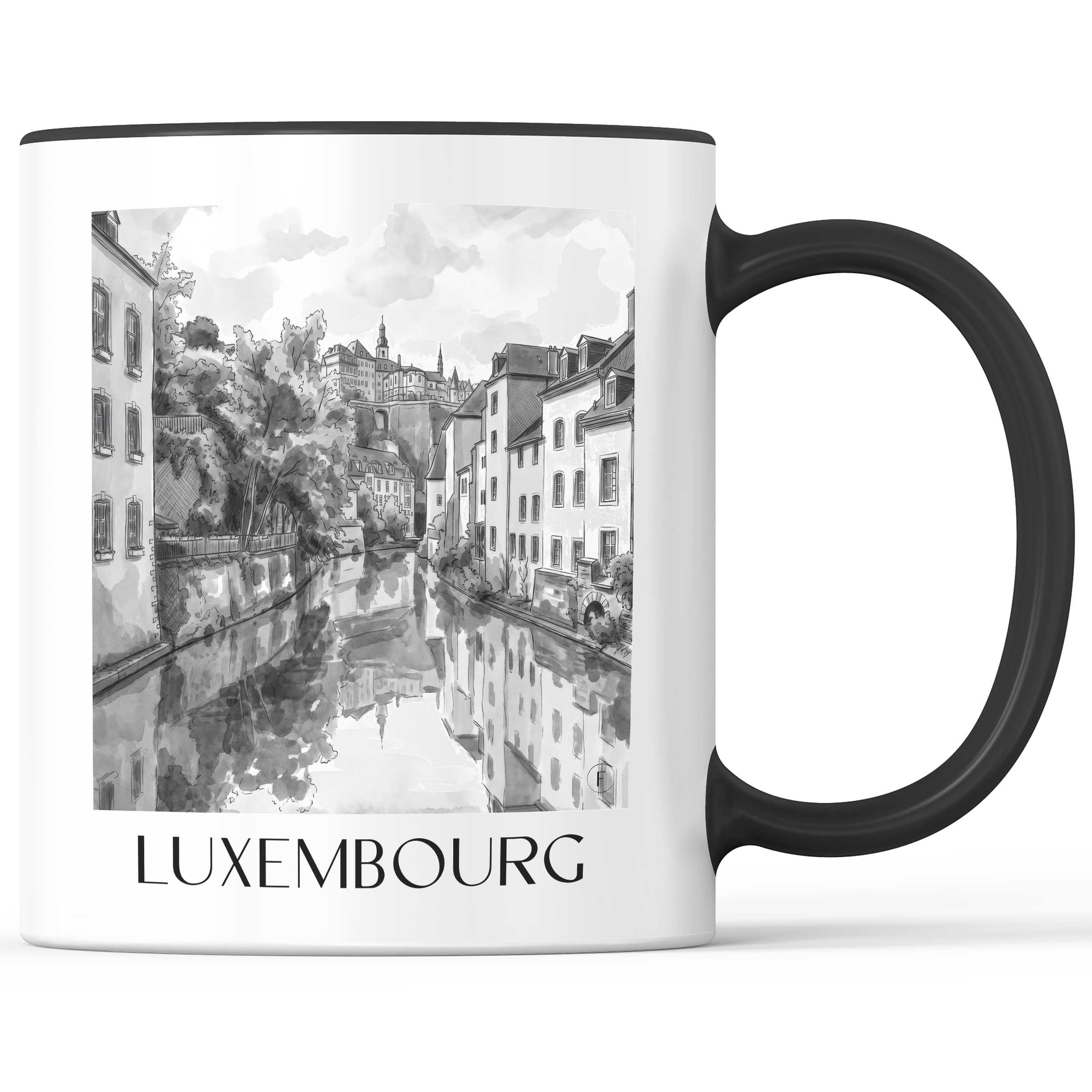 Luxemburg - Luxemburg Becher - Kaffeetasse im Aquarell Schwarz-Weiß Stil - favplace